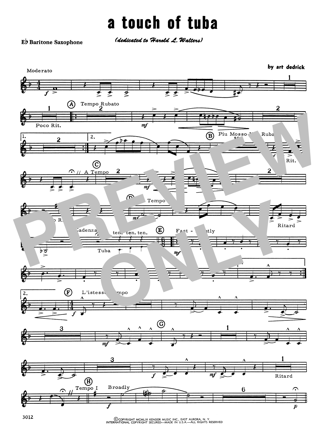 A Touch Of Tuba - Eb Baritone Saxophone (Concert Band) von Art Dedrick