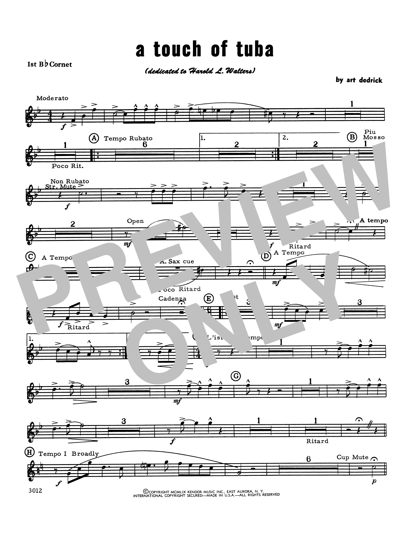 A Touch Of Tuba - Cornet 1 (Concert Band) von Art Dedrick