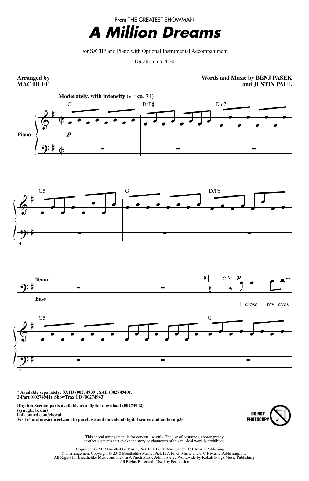 A Million Dreams (from The Greatest Showman) (arr. Mac Huff) (SATB Choir) von Pasek & Paul