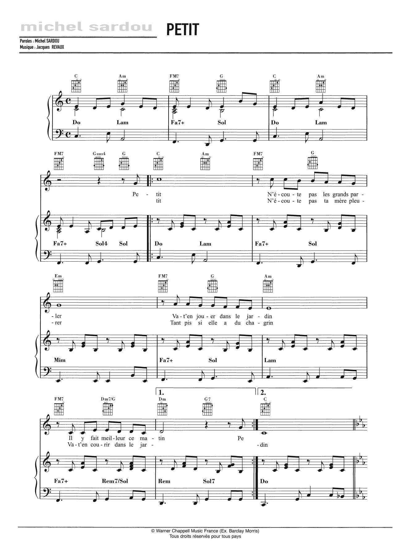 Petit (Piano, Vocal & Guitar Chords) von Michel Sardou