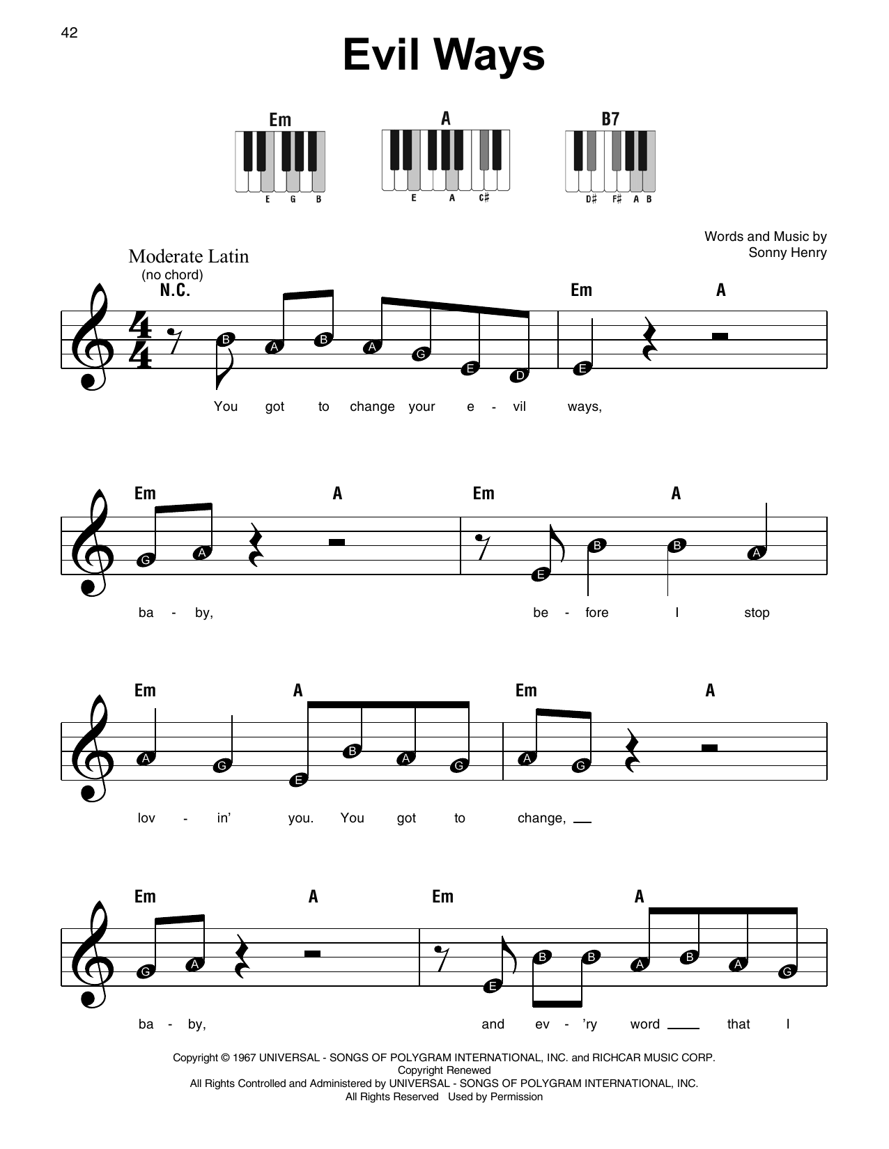Evil Ways (Super Easy Piano) von Santana