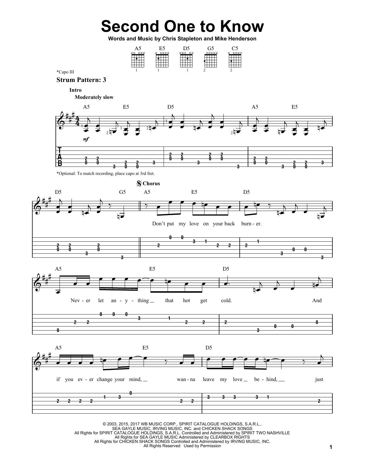 Second One To Know (Easy Guitar Tab) von Chris Stapleton