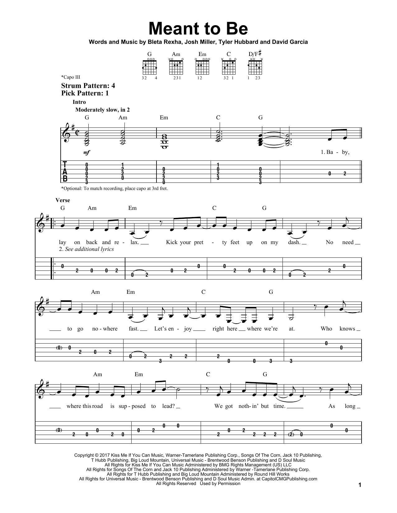 Meant To Be (feat. Florida Georgia Line) (Easy Guitar Tab) von Bebe Rexha