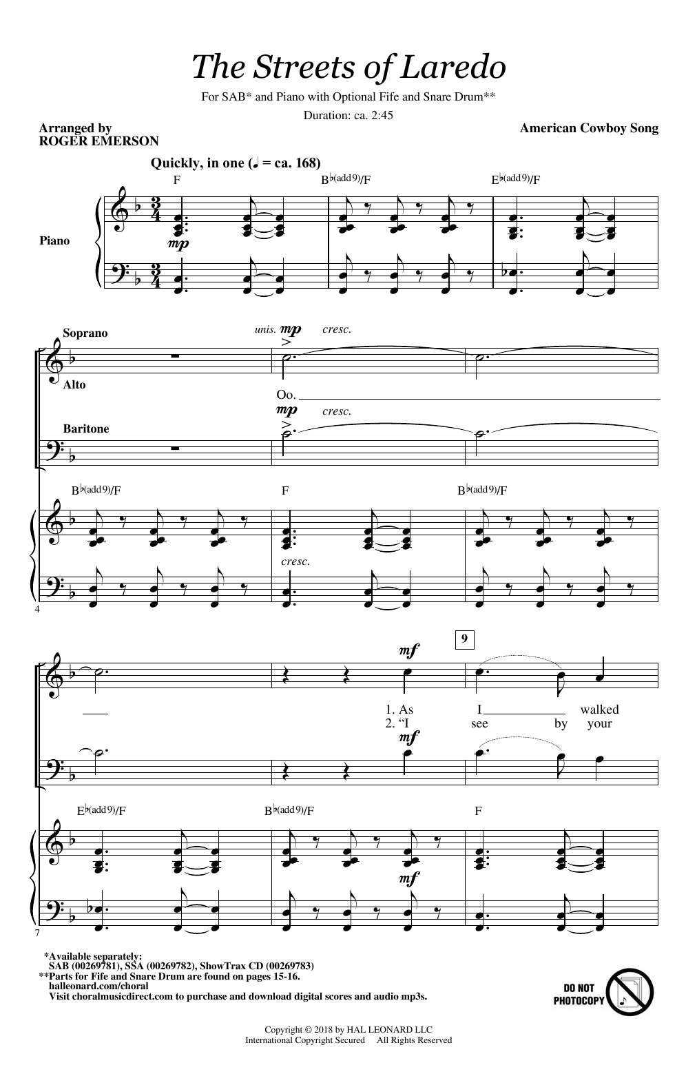 The Streets Of Laredo (SAB Choir) von Roger Emerson