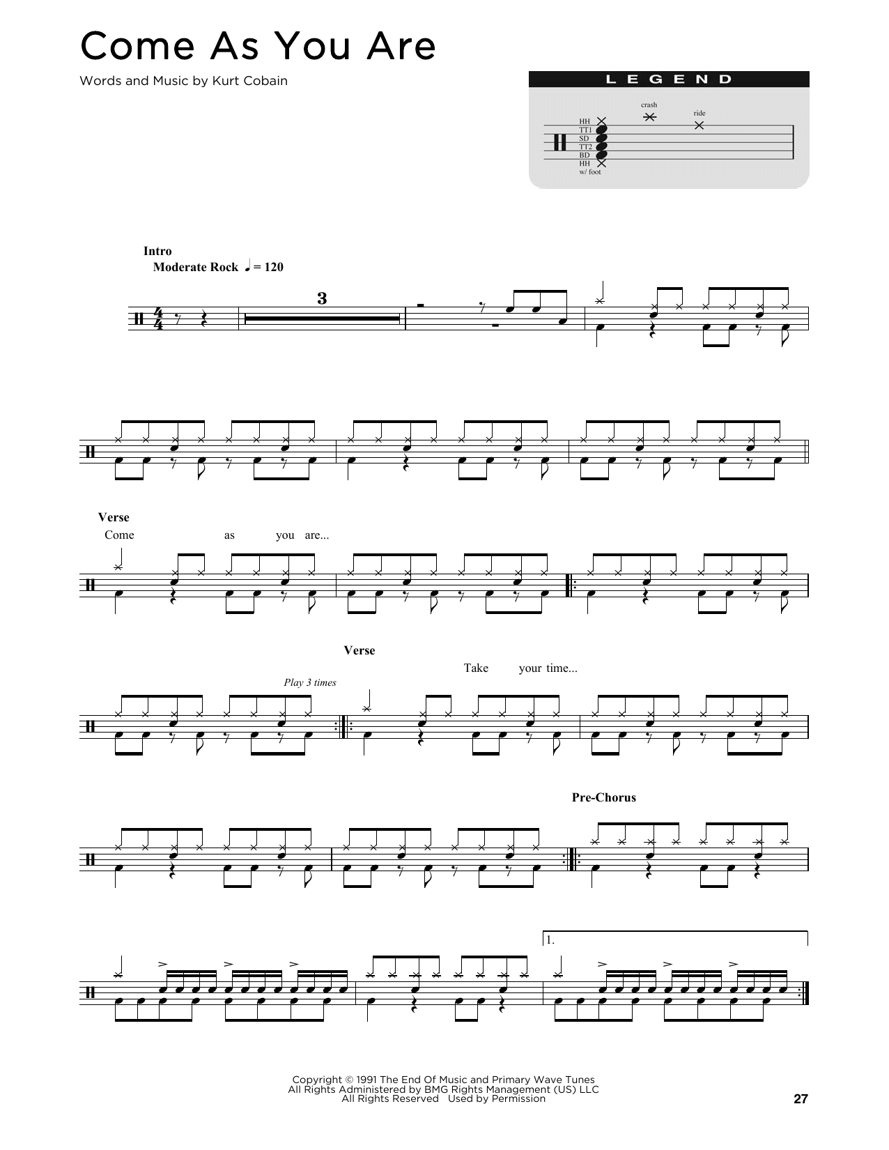 Come As You Are (Drum Chart) von Nirvana