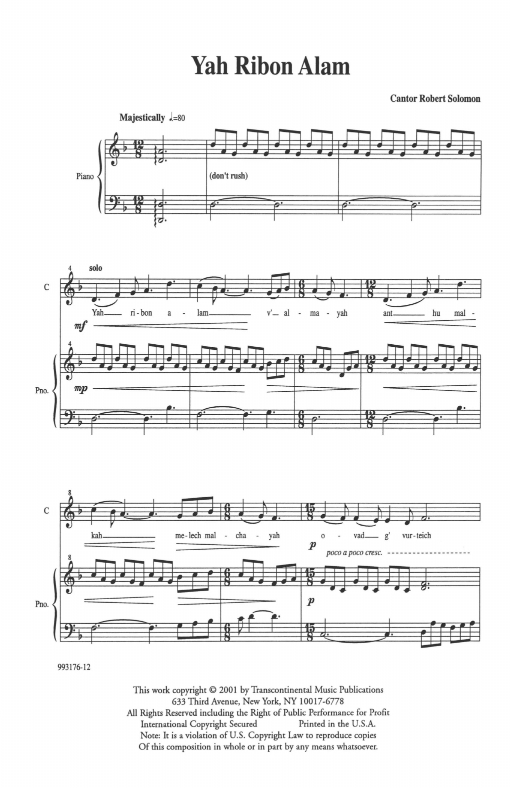 Yah Ribon Alam (God Of This And All Worlds) (SATB Choir) von Robbie Solomon