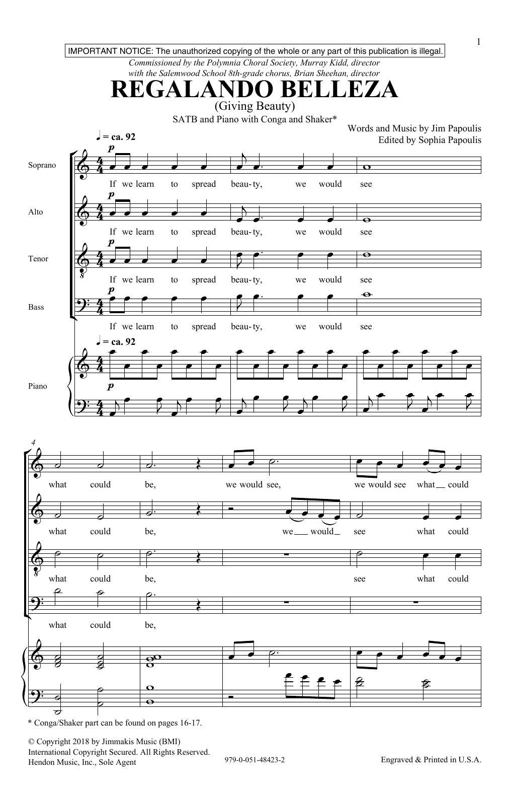 Regalando Belleza (SATB Choir) von Jim Papoulis