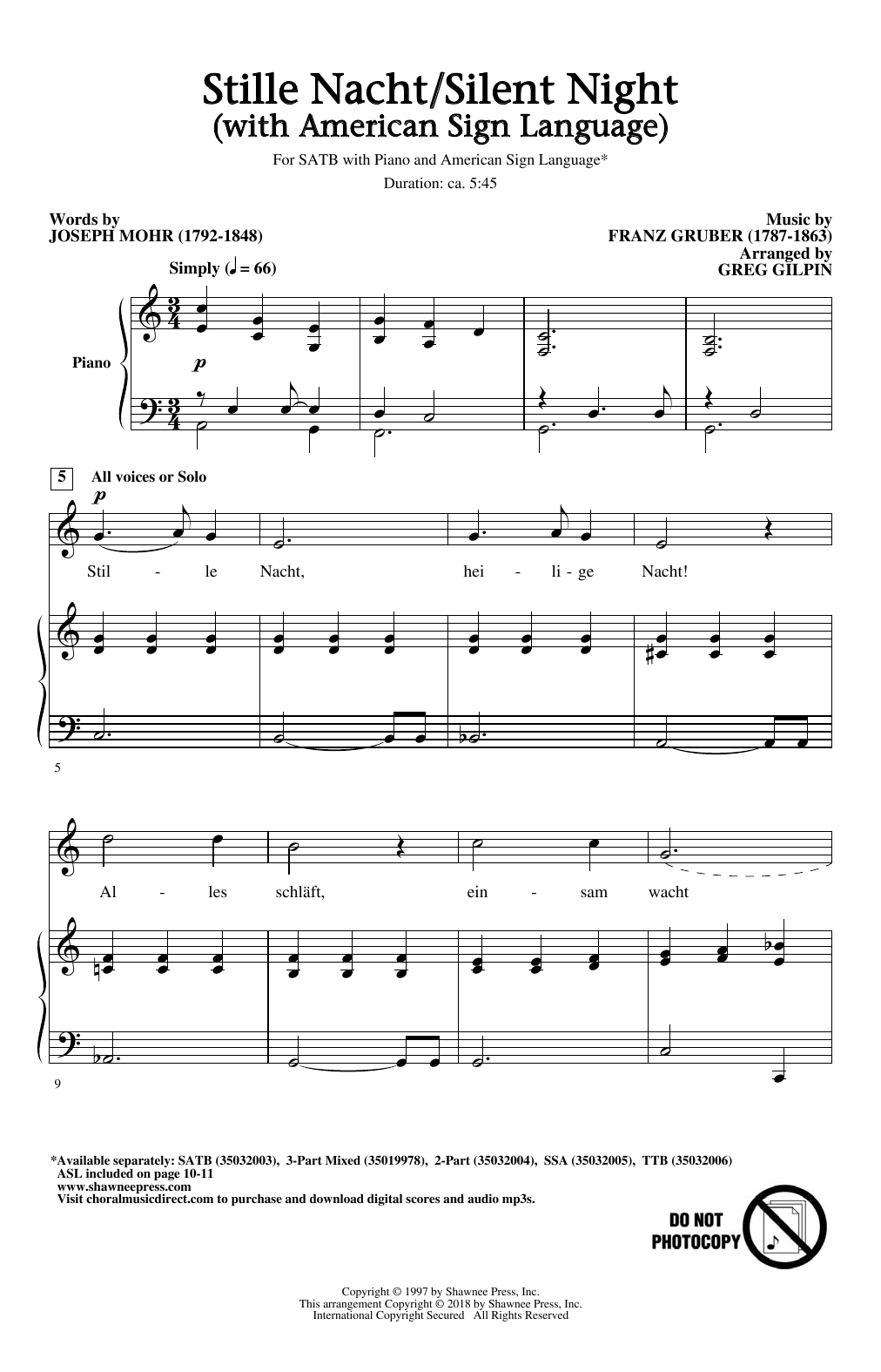 Stille Nacht/Silent Night (With American Sign Language) (SATB Choir) von Greg Gilpin