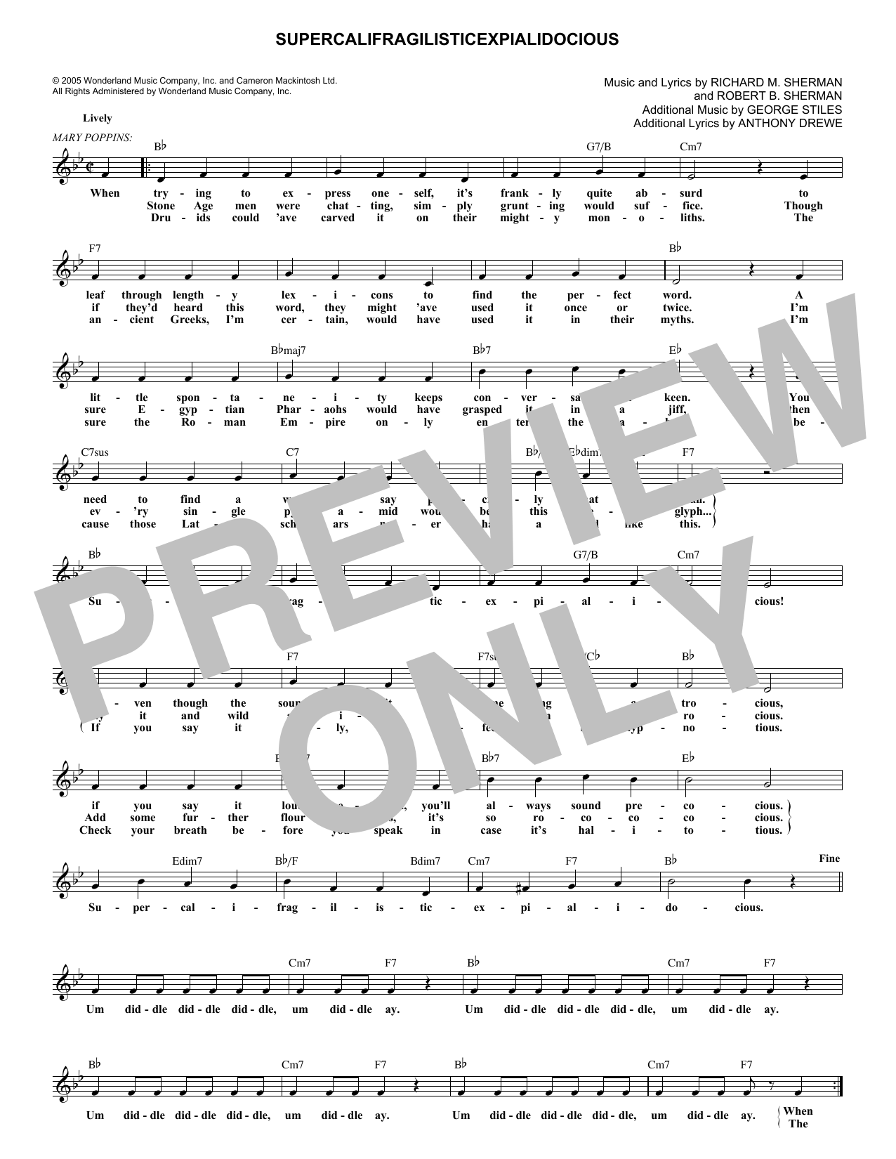 Supercalifragilisticexpialidocious (from Mary Poppins) (Lead Sheet / Fake Book) von Robert B. Sherman