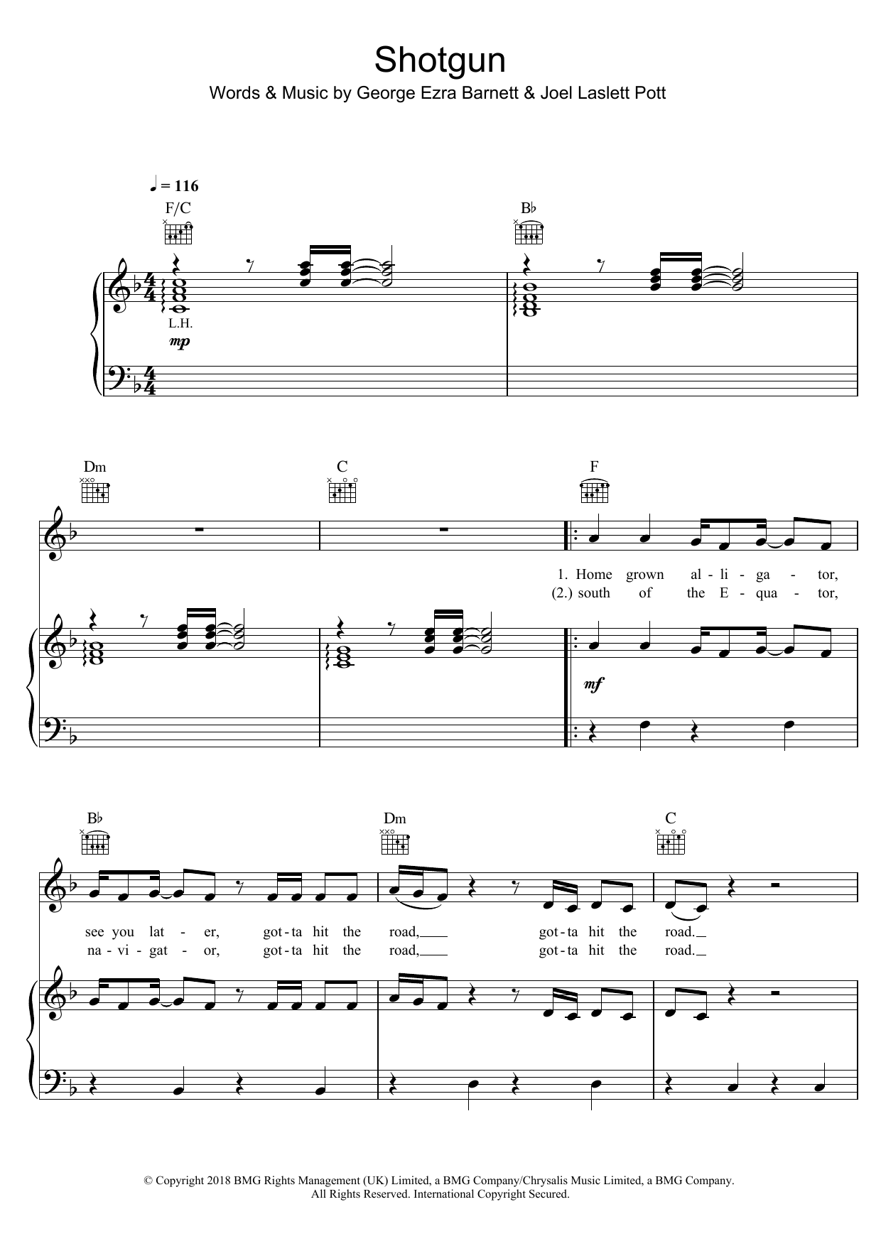 Shotgun (Piano, Vocal & Guitar Chords (Right-Hand Melody)) von George Ezra