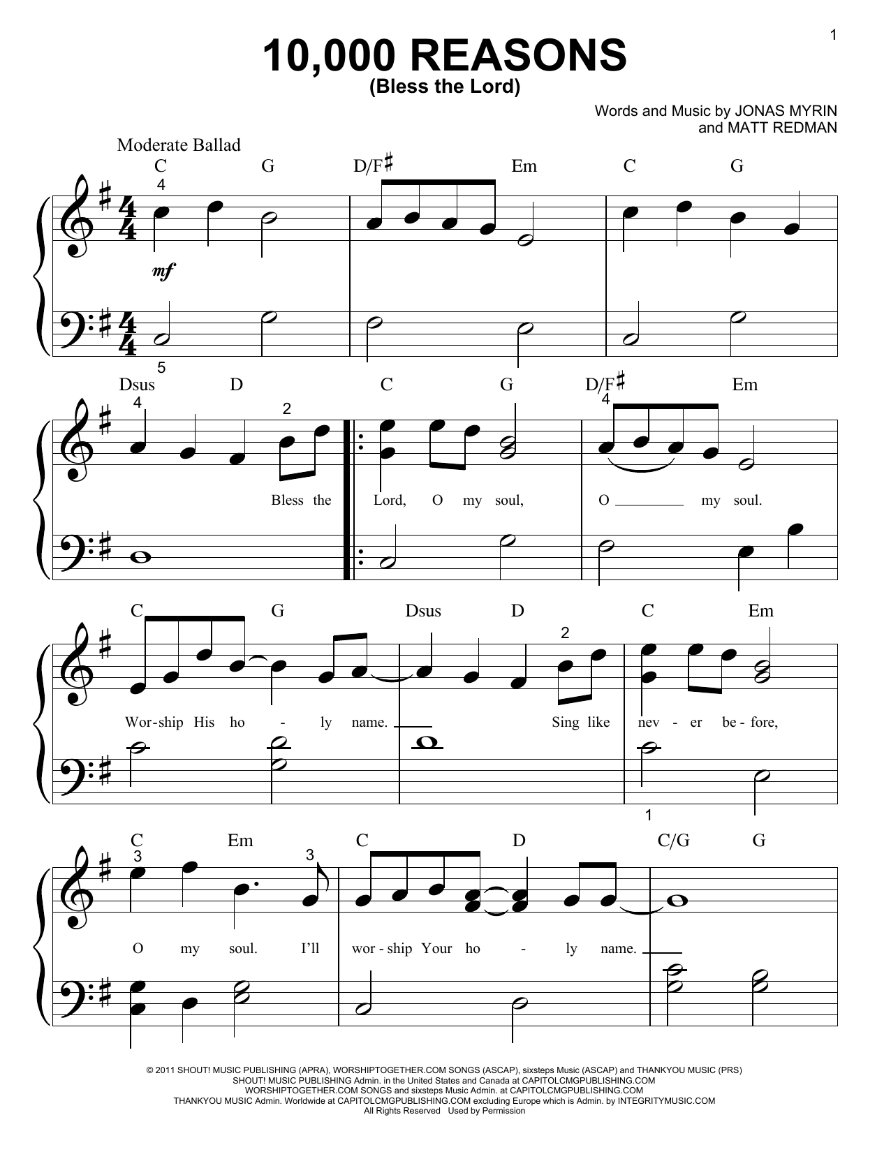 10,000 Reasons (Bless The Lord) (Big Note Piano) von Matt Redman