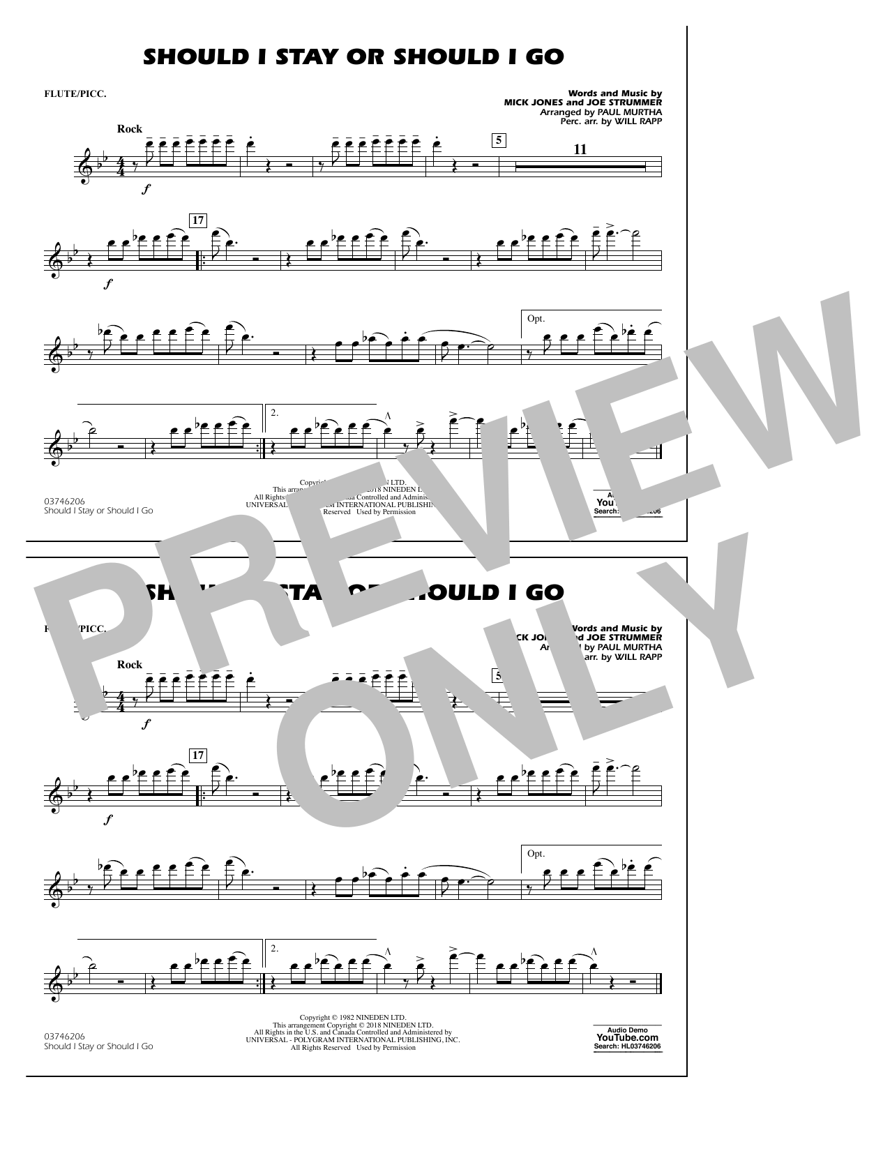 Should I Stay Or Should I Go - Flute/Piccolo (Marching Band) von Paul Murtha