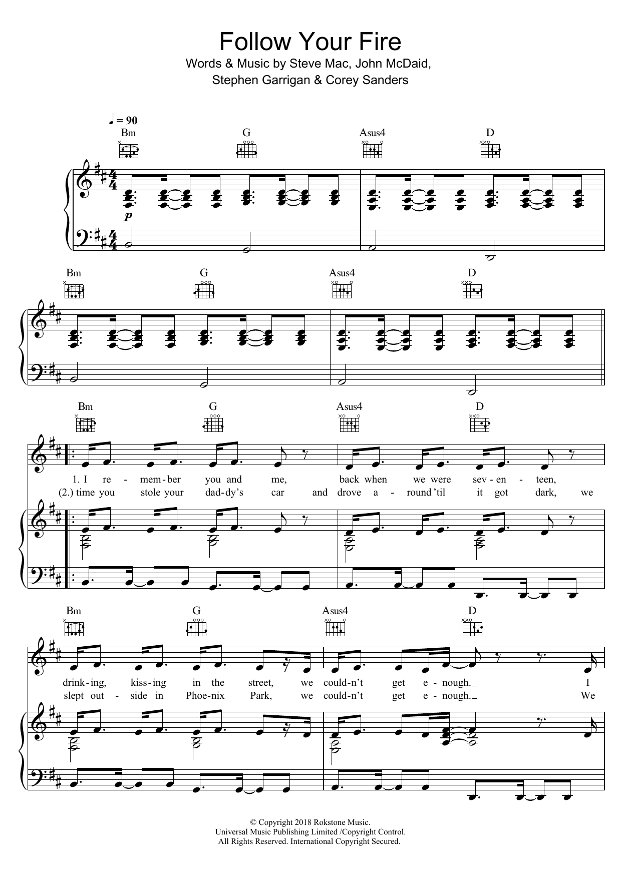 Follow Your Fire (Piano, Vocal & Guitar Chords) von Kodaline