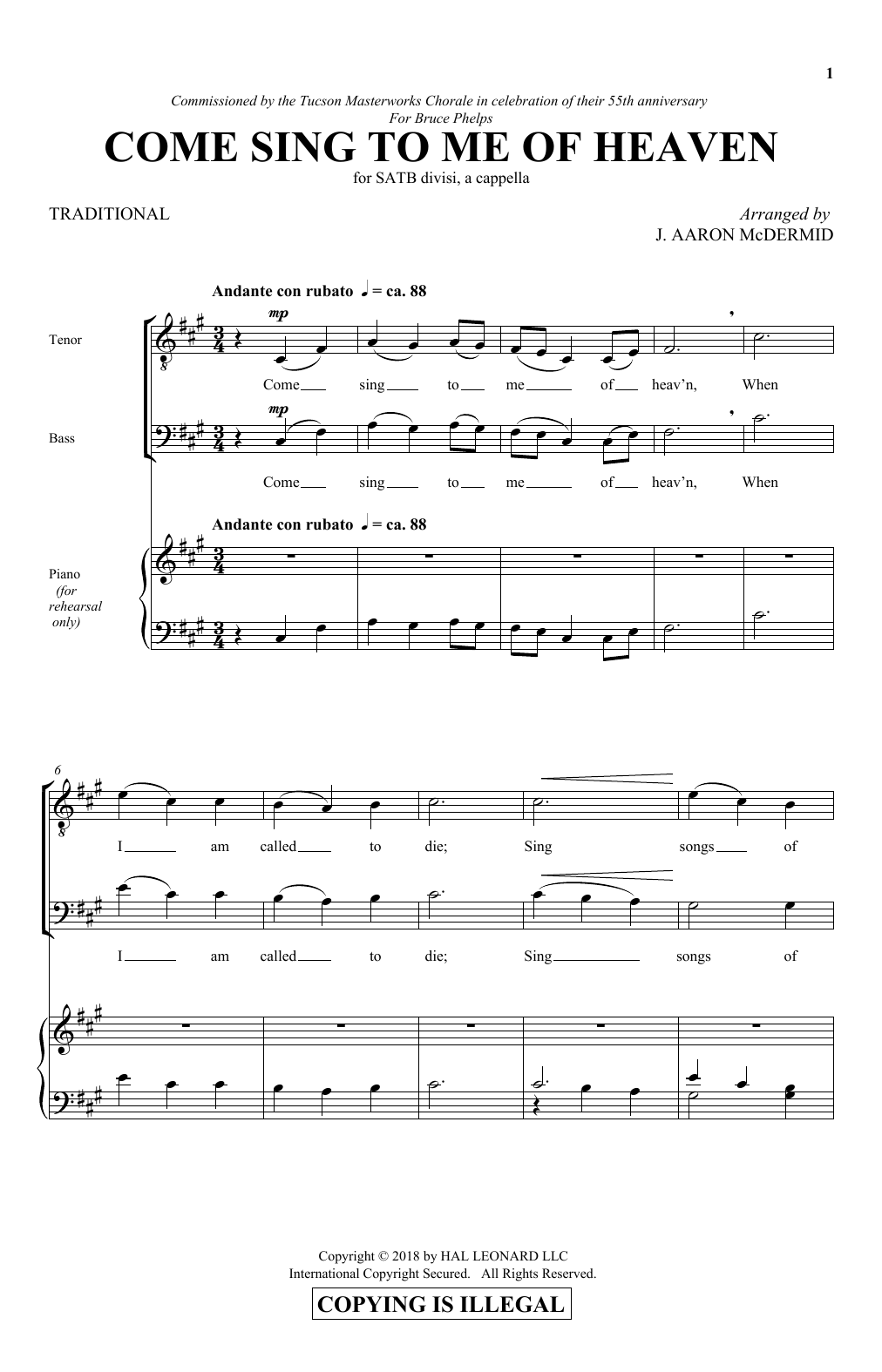 Come Sing To Me Of Heaven (SATB Choir) von J. Aaron McDermid
