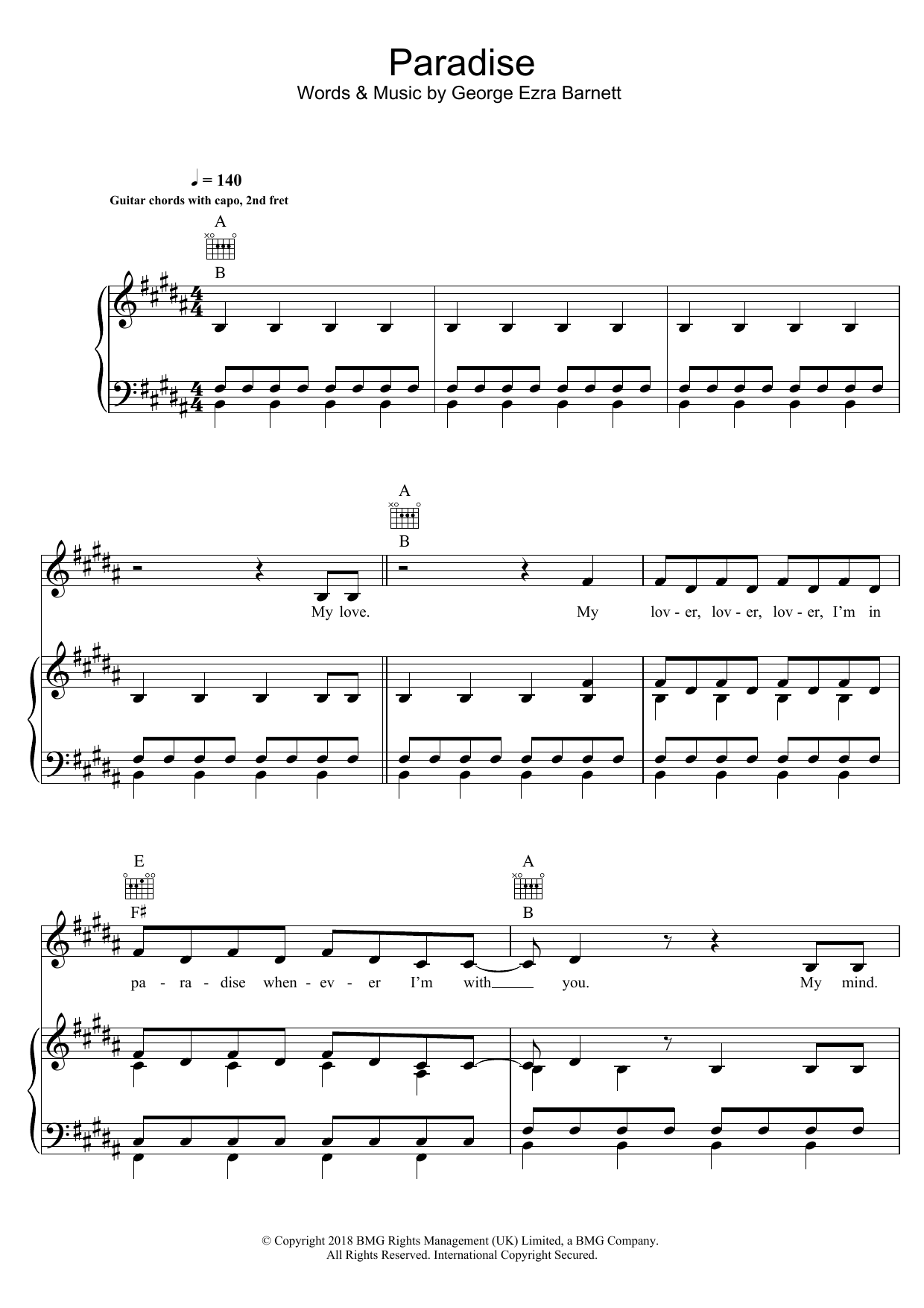 Paradise (Piano, Vocal & Guitar Chords) von George Ezra