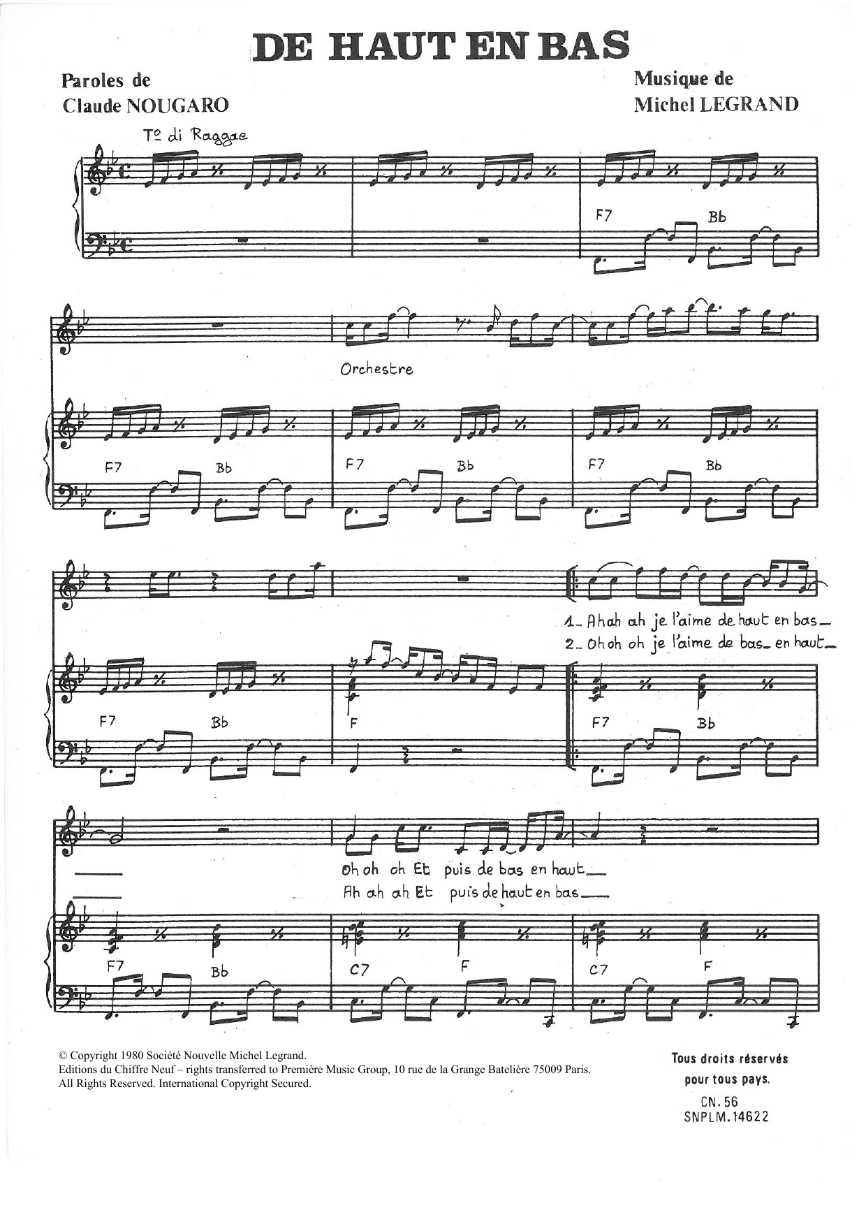 De Haut En Bas (Piano & Vocal) von Claude Nougaro