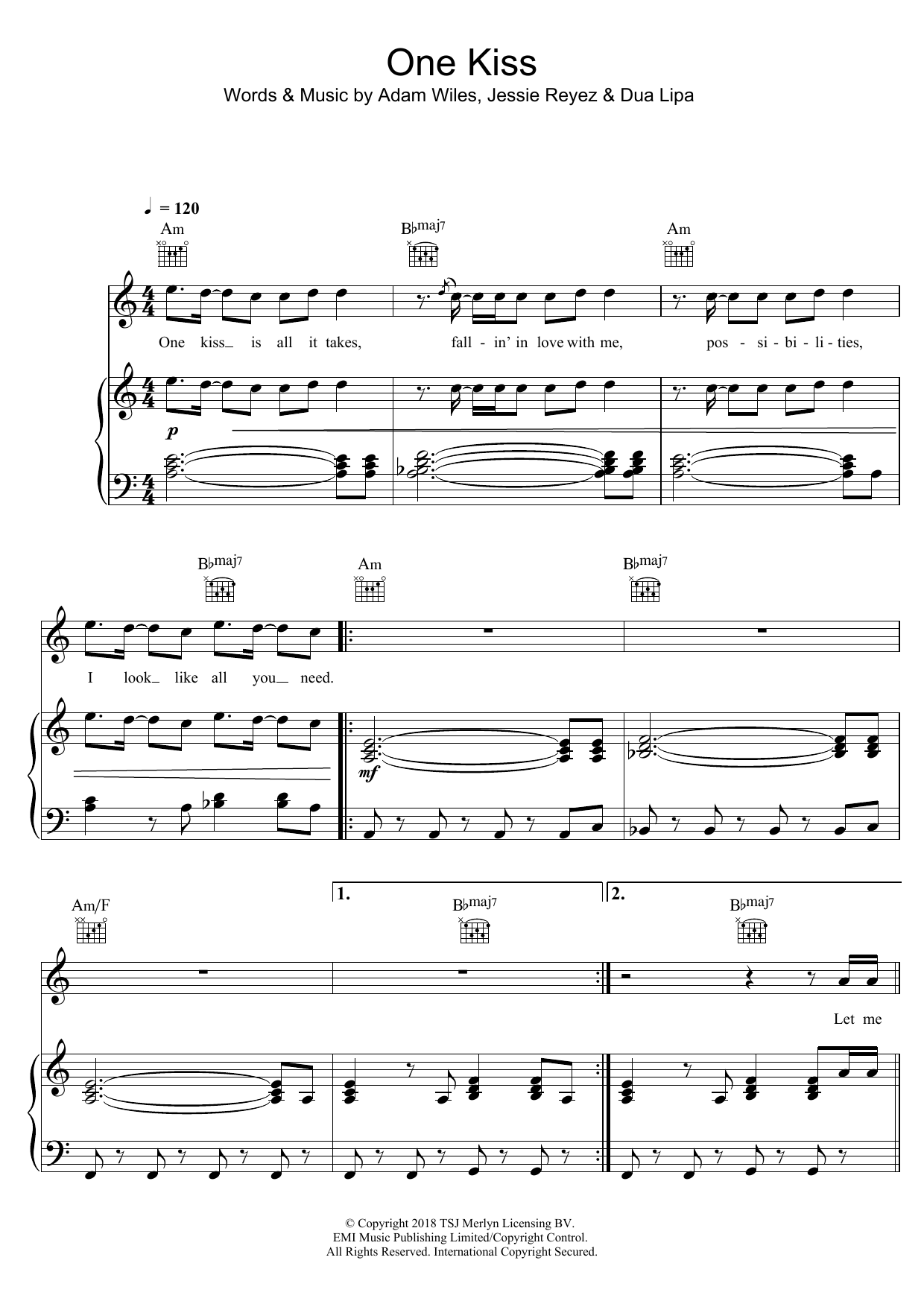 One Kiss (Piano, Vocal & Guitar Chords) von Calvin Harris