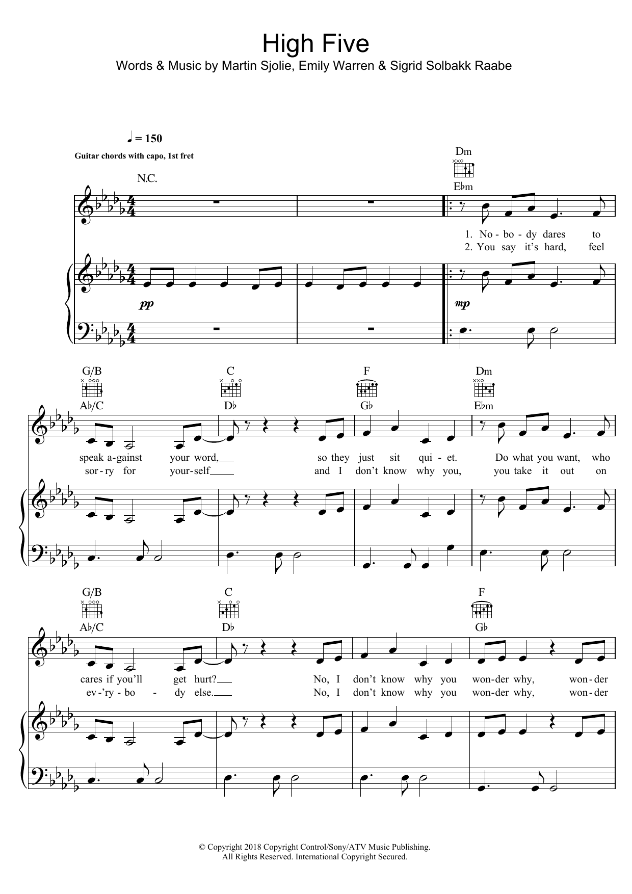 High Five (Piano, Vocal & Guitar Chords) von Sigrid