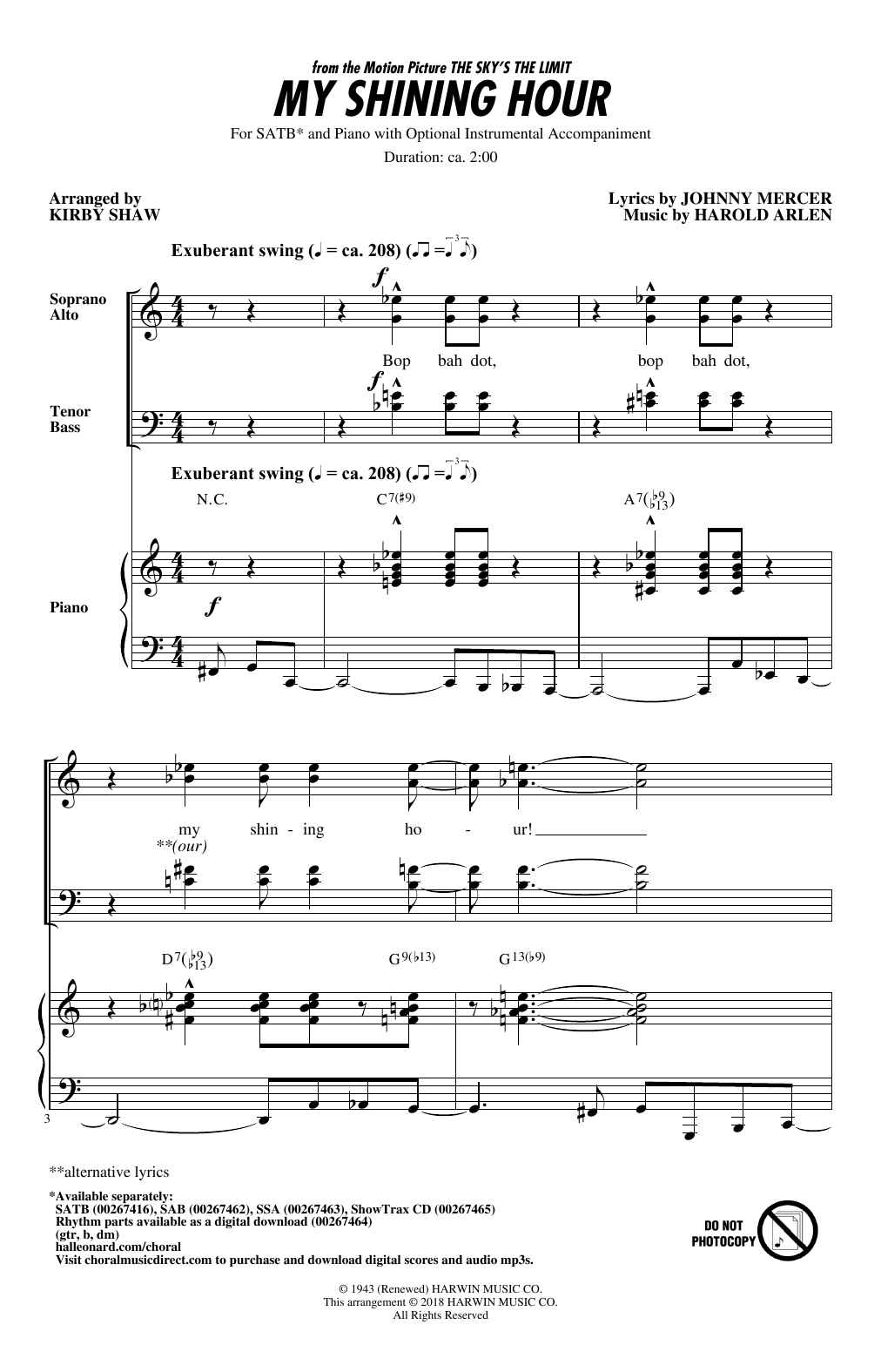 My Shining Hour (SATB Choir) von Kirby Shaw
