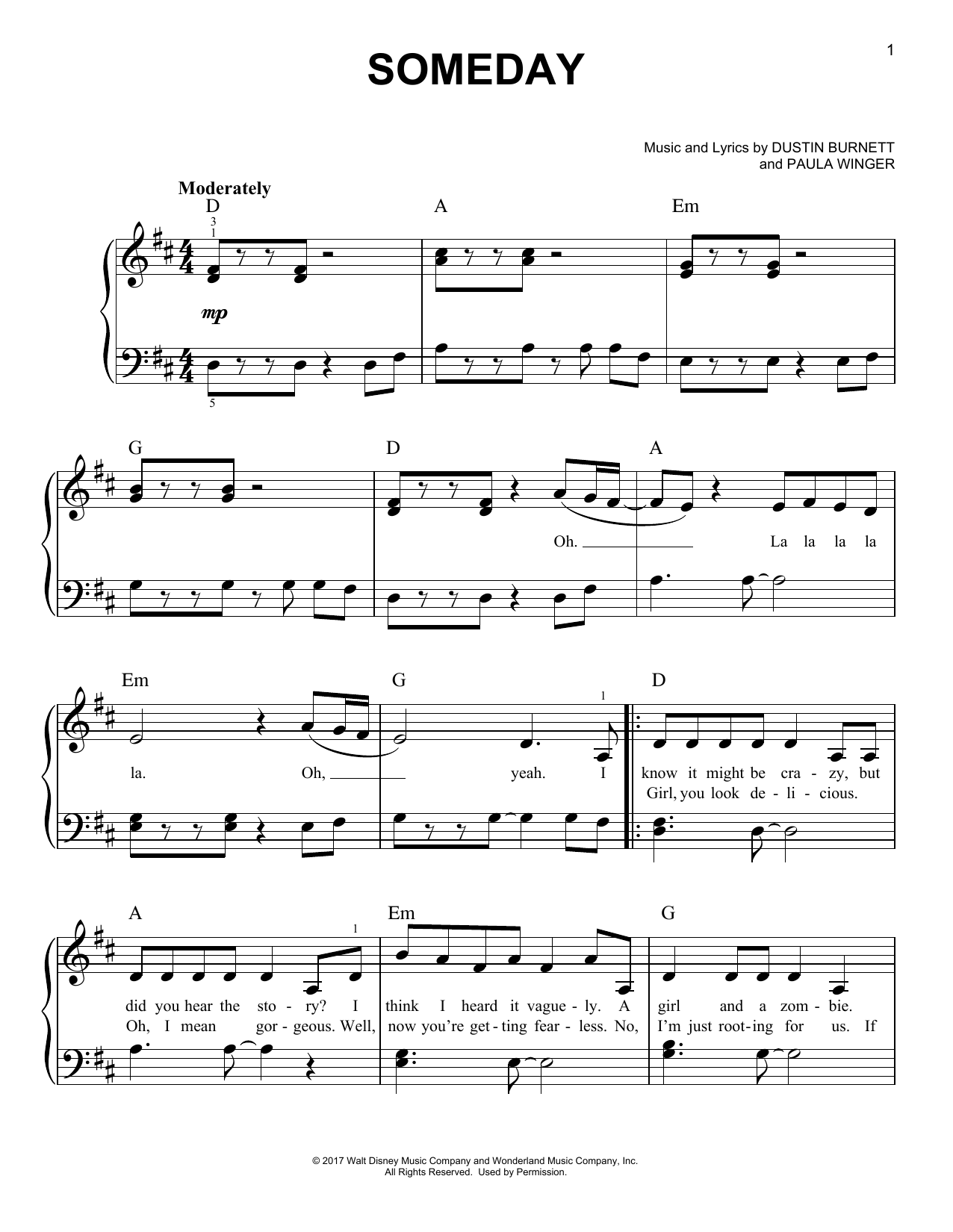 Someday (from Disney's Zombies) (Easy Piano) von Dustin Burnett