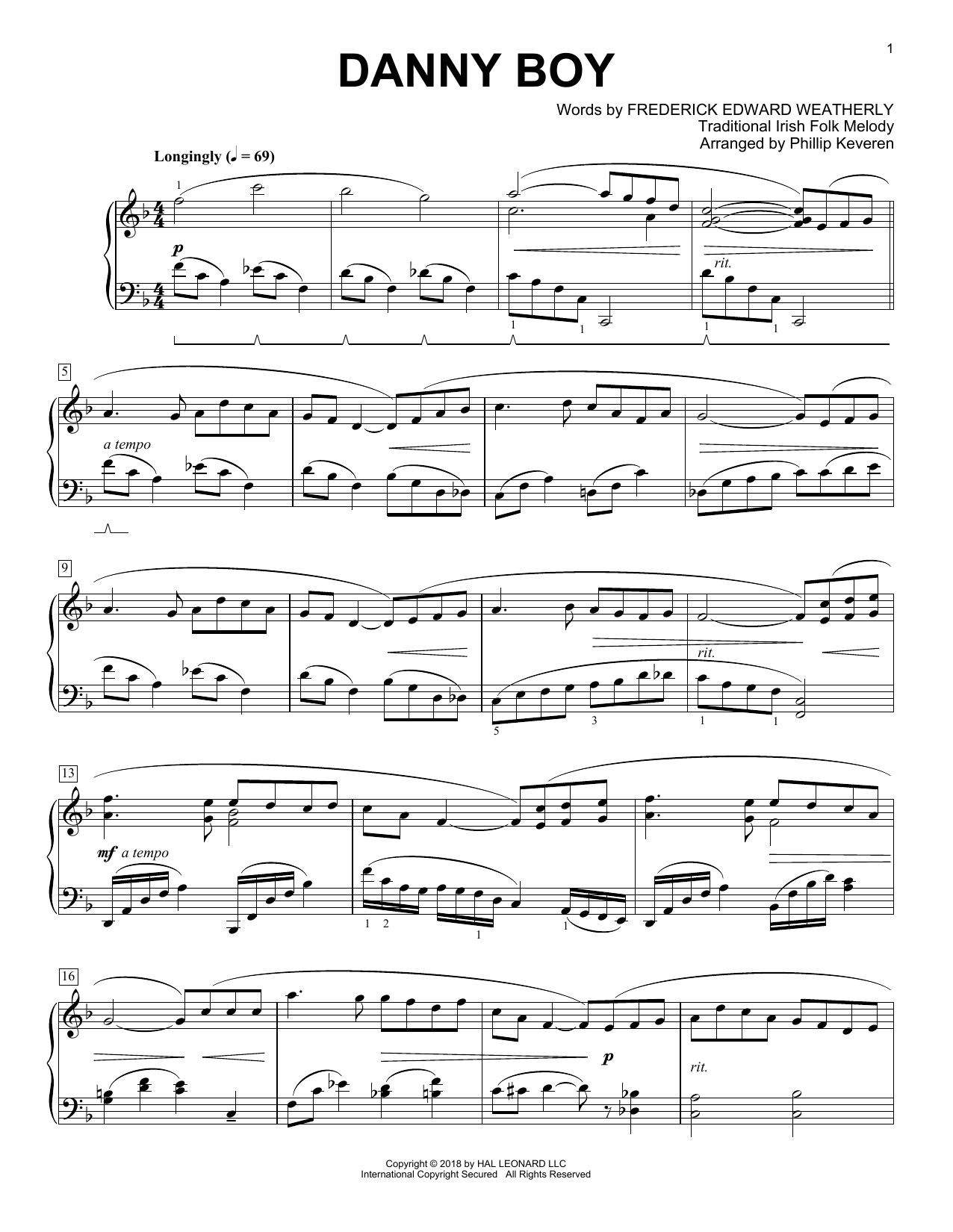 Danny Boy [Classical version] (arr. Phillip Keveren) (Piano Solo) von Frederick Edward Weatherly