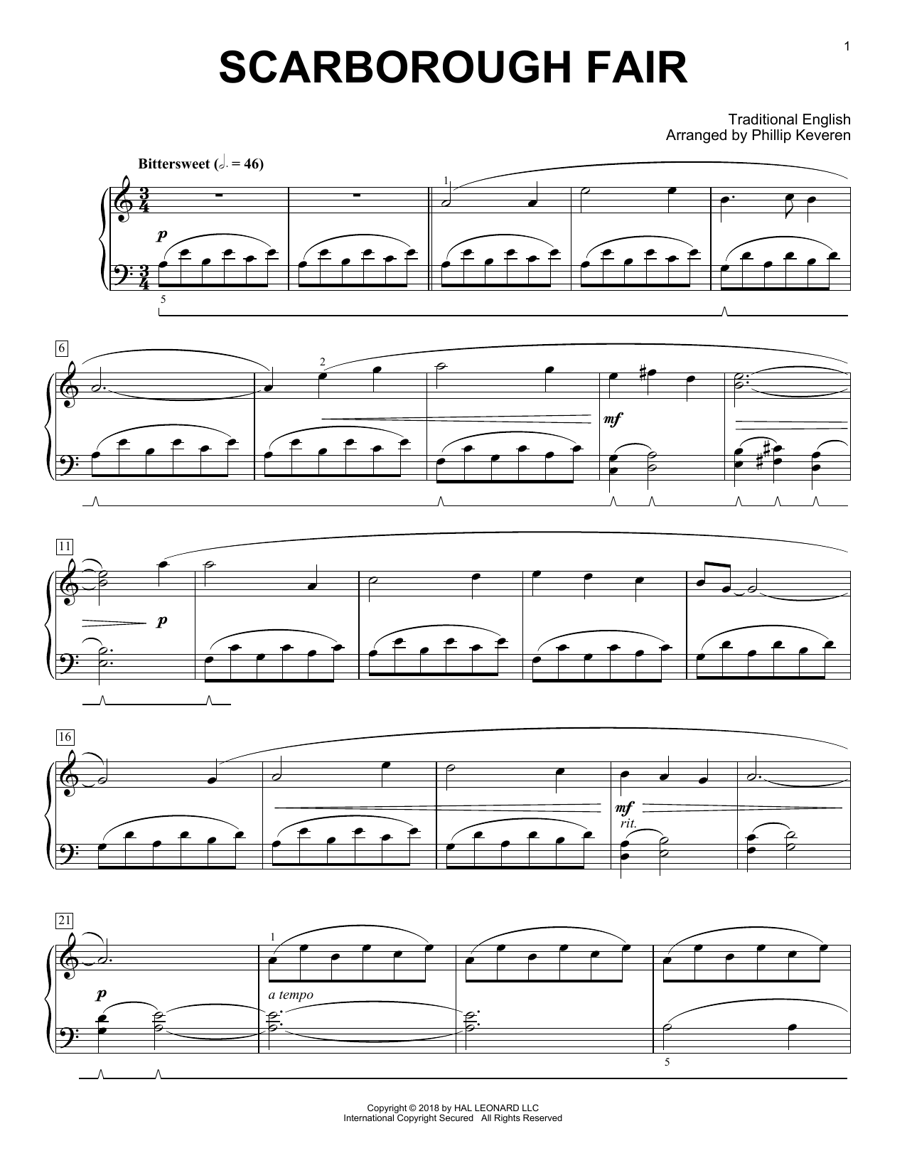 Scarborough Fair [Classical version] (arr. Phillip Keveren) (Piano Solo) von Traditional English