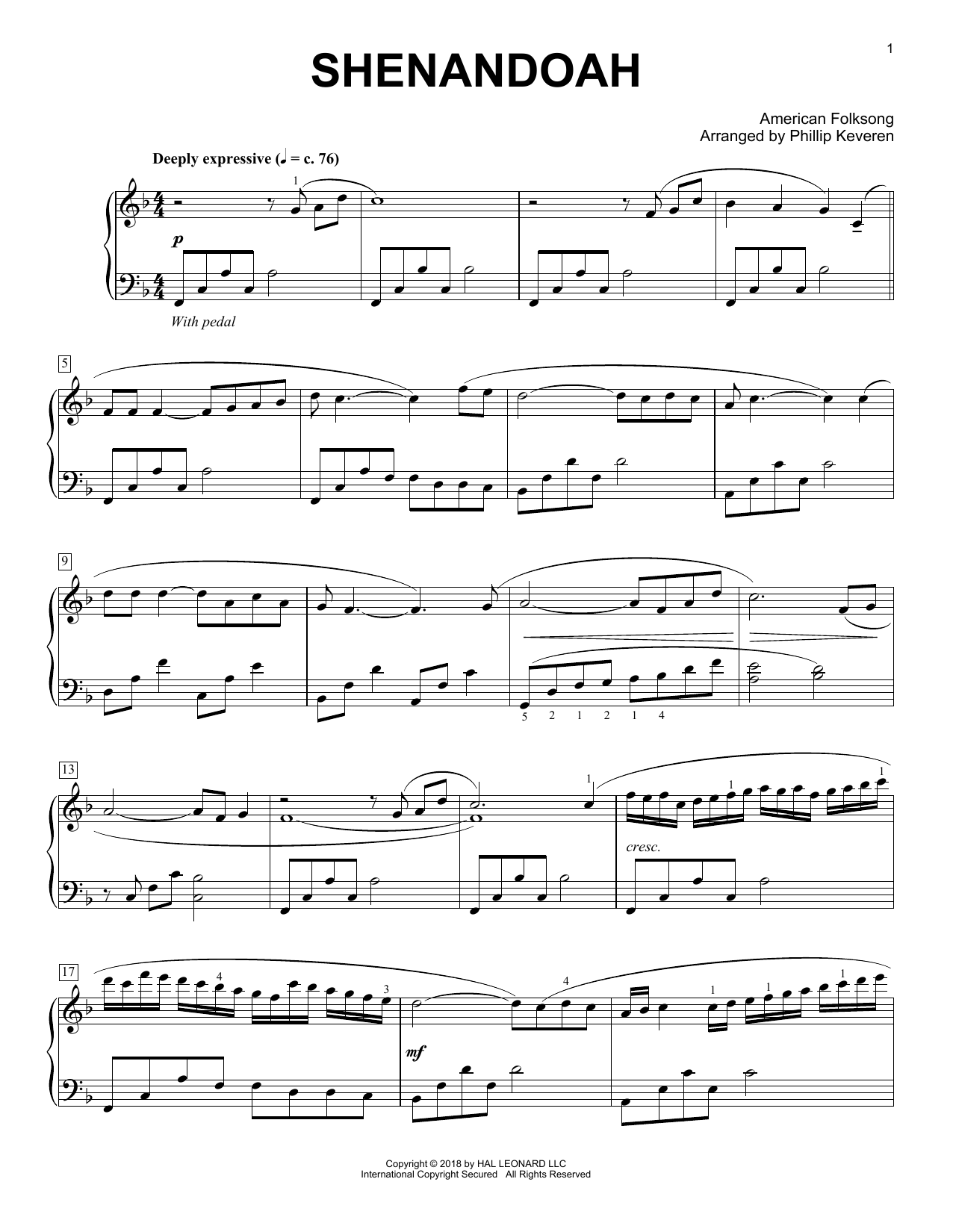Shenandoah [Classical version] (arr. Phillip Keveren) (Piano Solo) von American Folksong