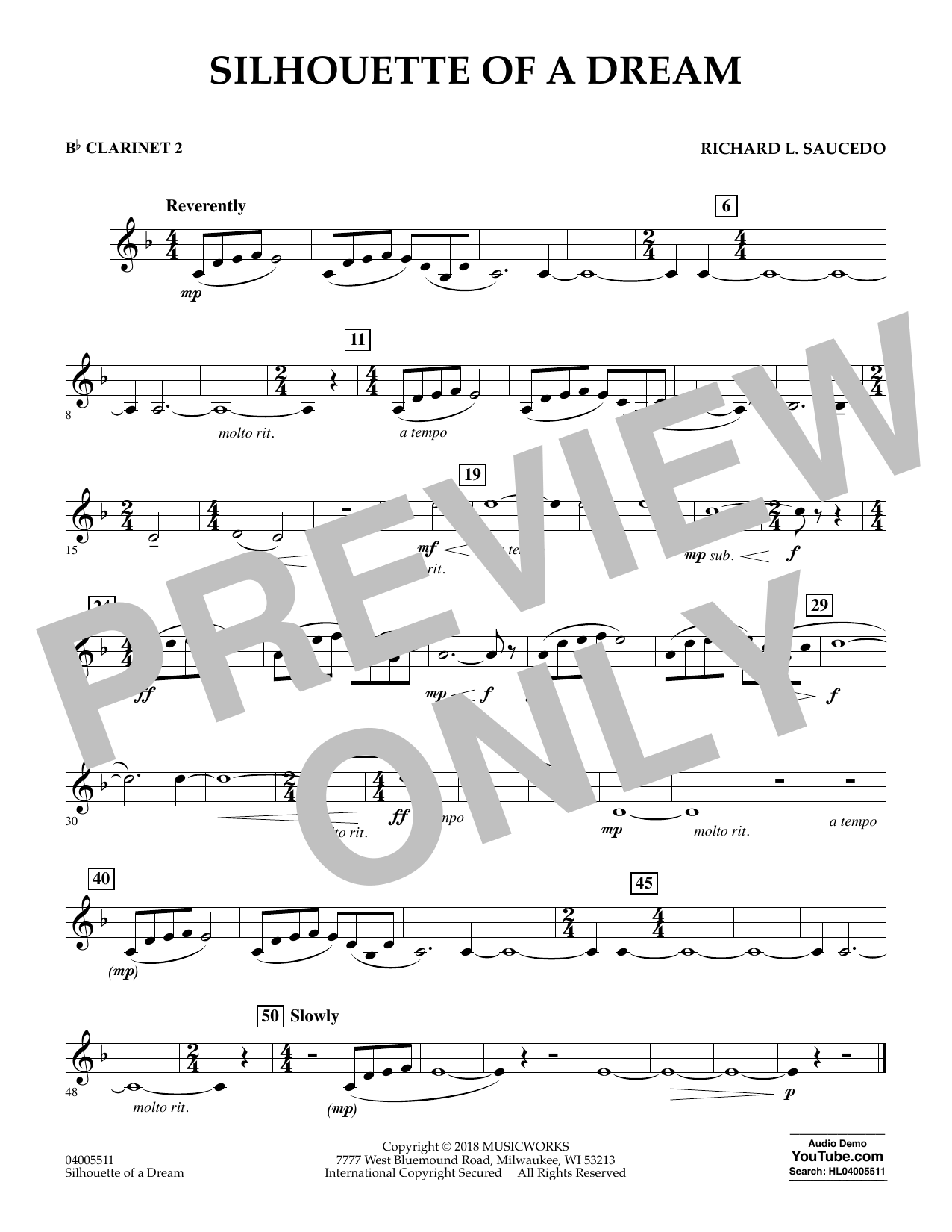 Silhouette of a Dream - Bb Clarinet 2 (Concert Band) von Richard L. Saucedo