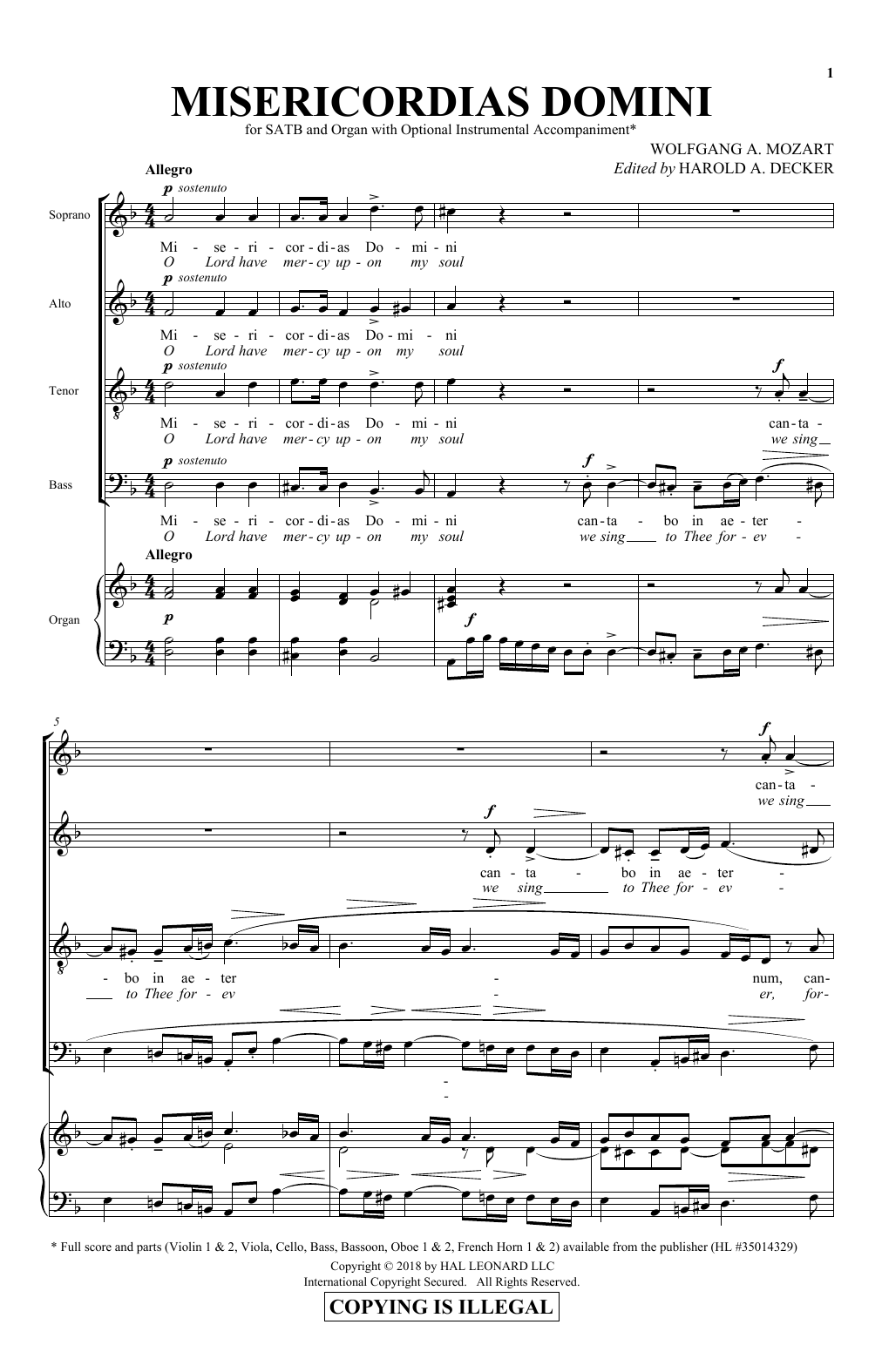 Misericordias Domini (SATB Choir) von Harold Decker