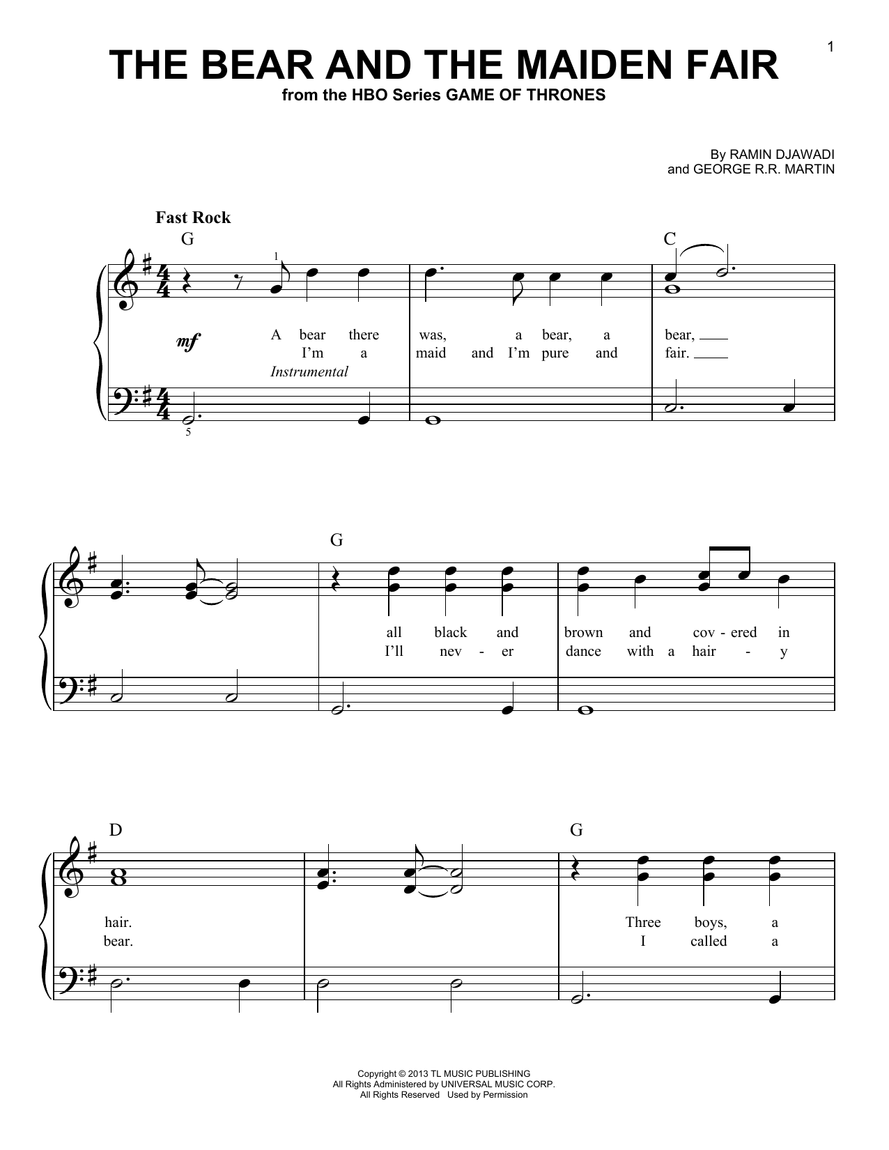 The Bear And The Maiden Fair (from Game of Thrones) (Easy Piano) von Ramin Djawadi