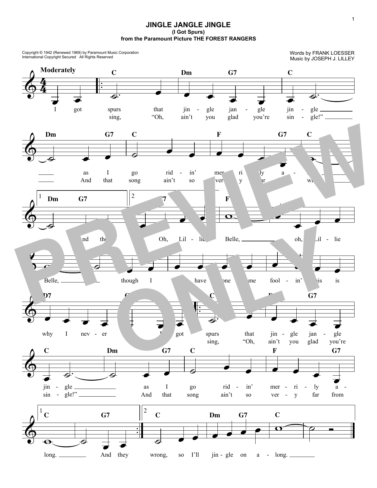 Jingle Jangle Jingle (I Got Spurs) (Lead Sheet / Fake Book) von Frank Loesser