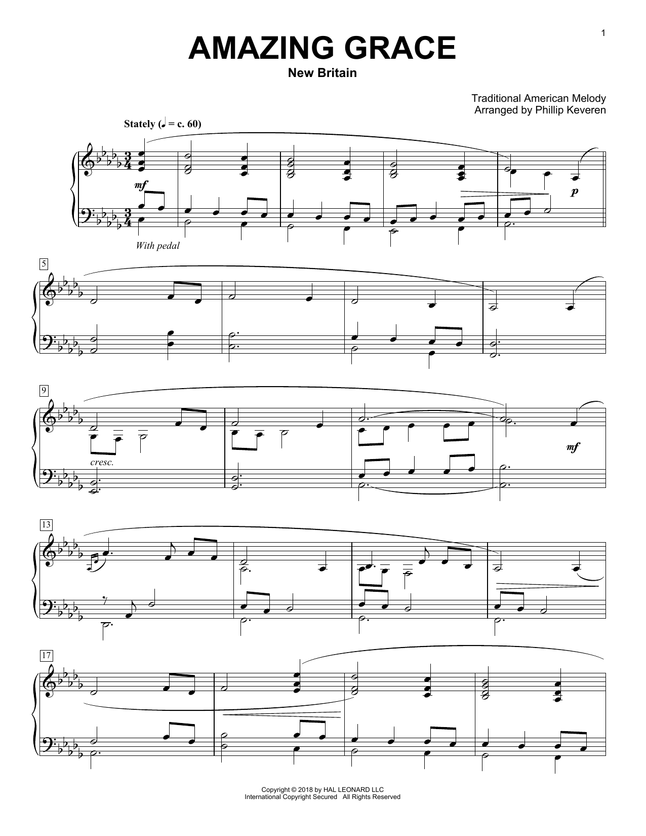 Amazing Grace [Classical version] (arr. Phillip Keveren) (Piano Solo) von Traditional American Melody