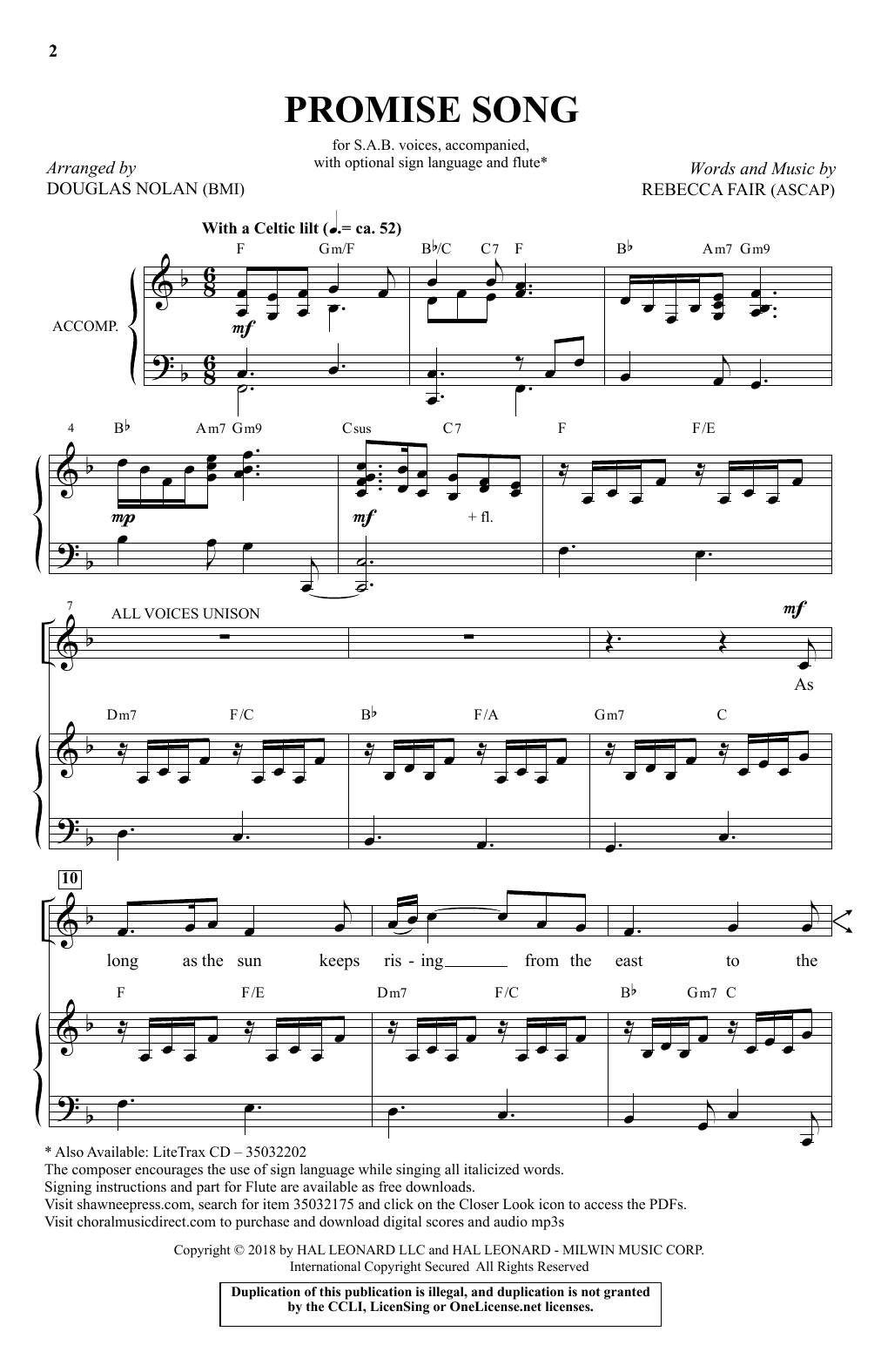 Promise Song (SAB Choir) von Douglas Nolan