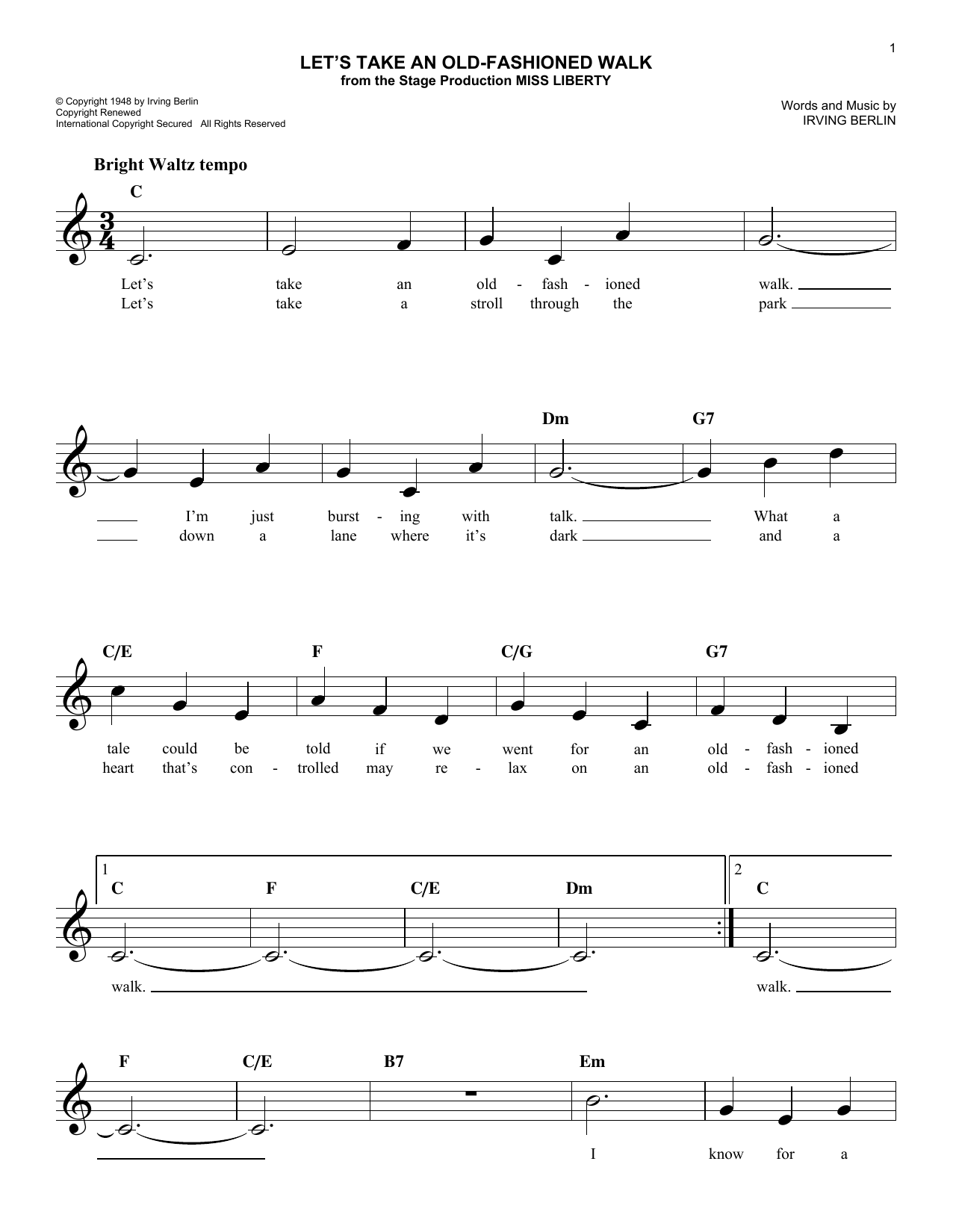 Let's Take An Old-Fashioned Walk (Lead Sheet / Fake Book) von Irving Berlin