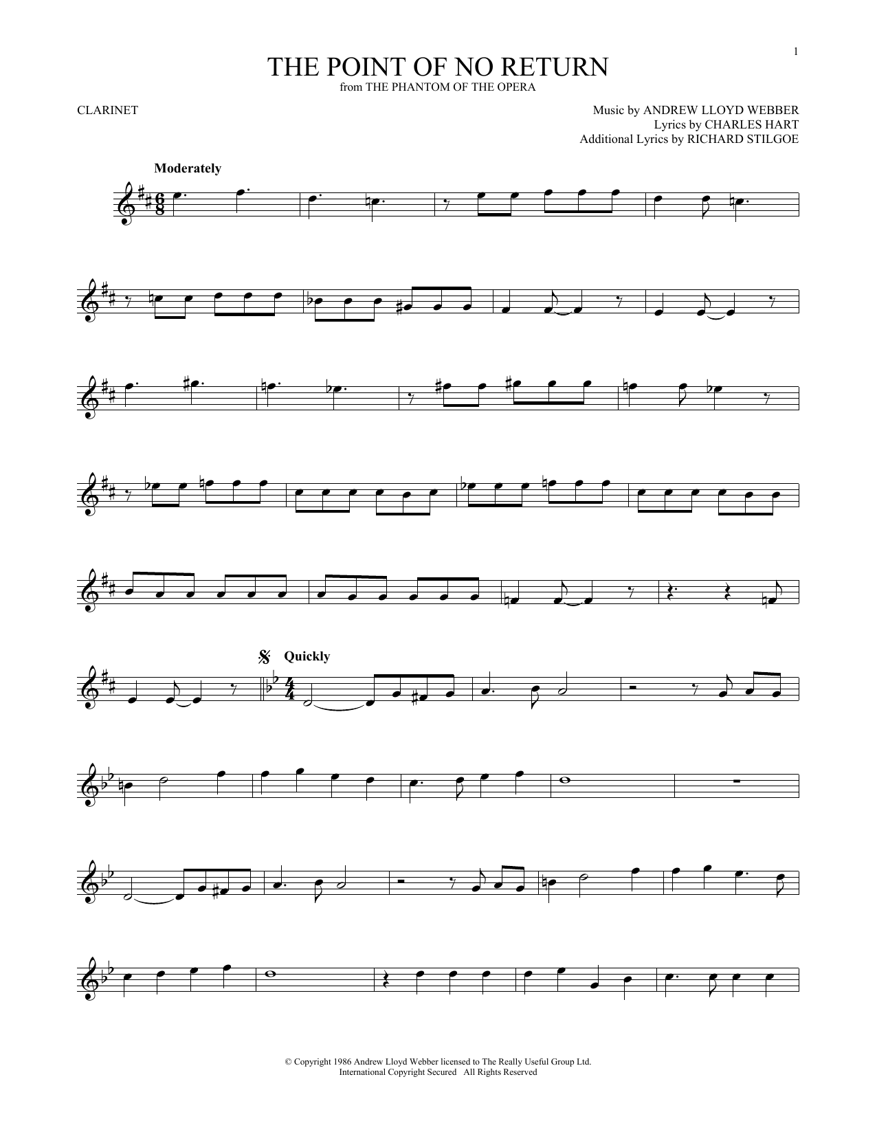 The Point Of No Return (from The Phantom Of The Opera) (Clarinet Solo) von Andrew Lloyd Webber