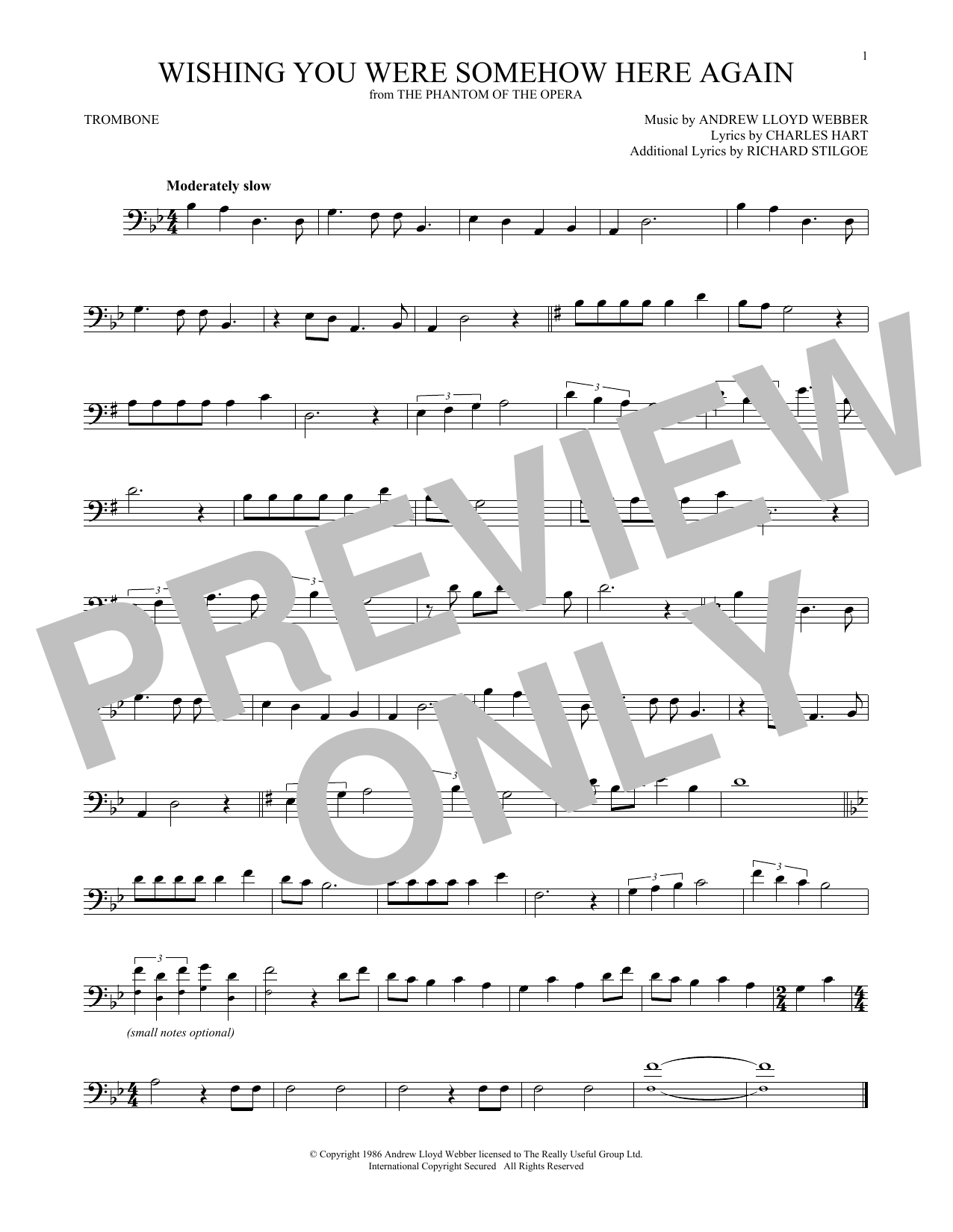 Wishing You Were Somehow Here Again (from The Phantom Of The Opera) (Trombone Solo) von Andrew Lloyd Webber