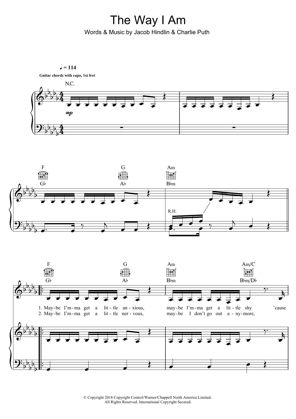 The Way I Am (Piano, Vocal & Guitar Chords) von Charlie Puth