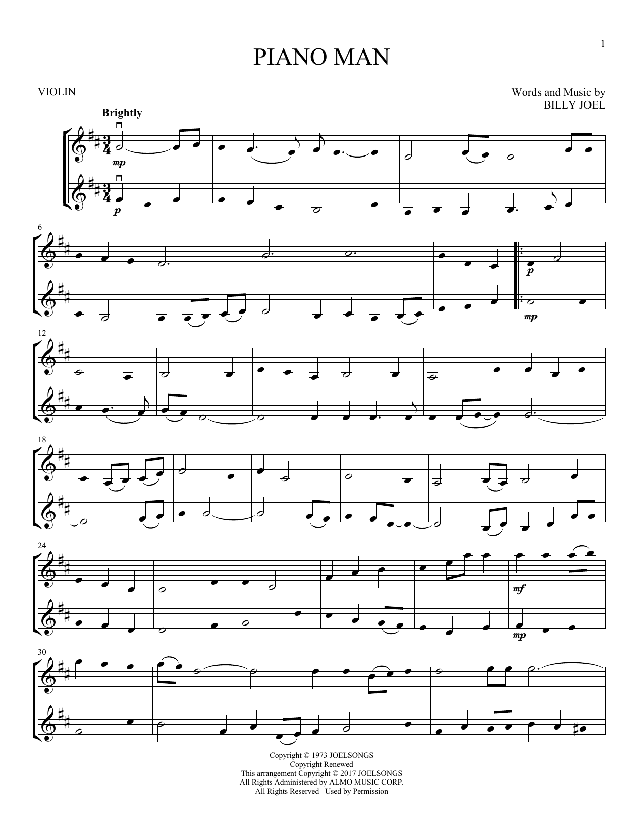 Piano Man (Violin Duet) von Billy Joel
