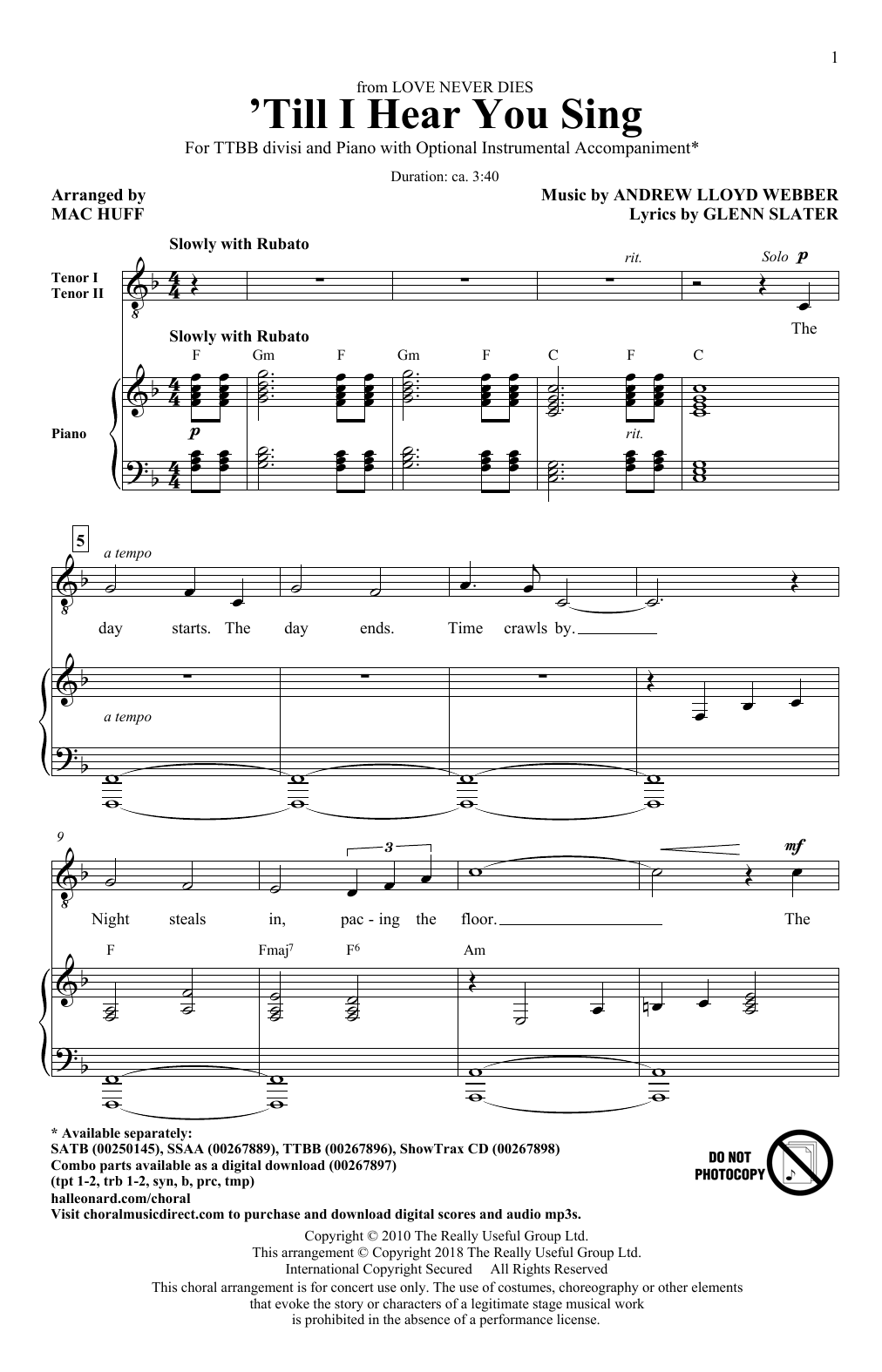 'Til I Hear You Sing (arr. Mac Huff) (TTBB Choir) von Andrew Lloyd Webber