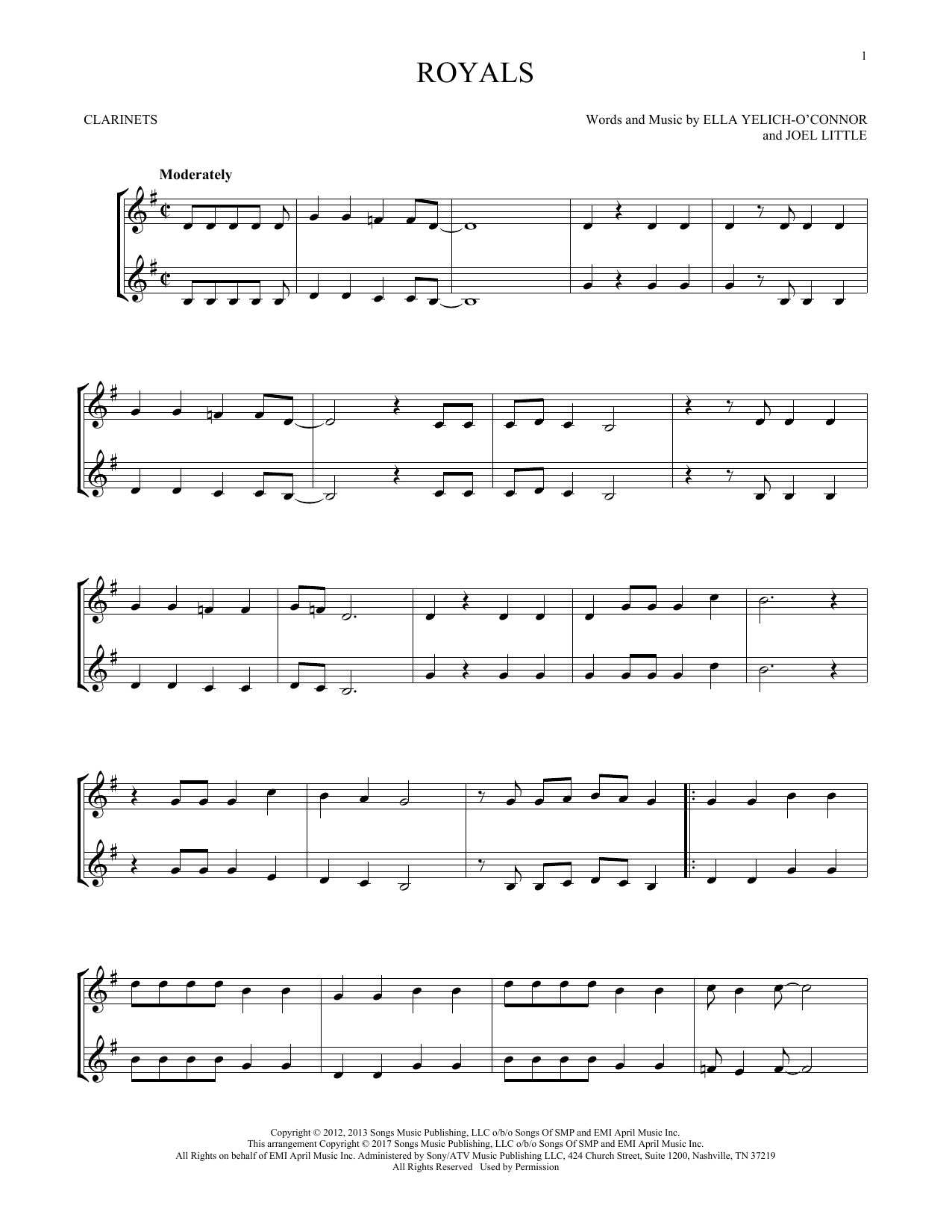 Royals (Clarinet Duet) von Lorde