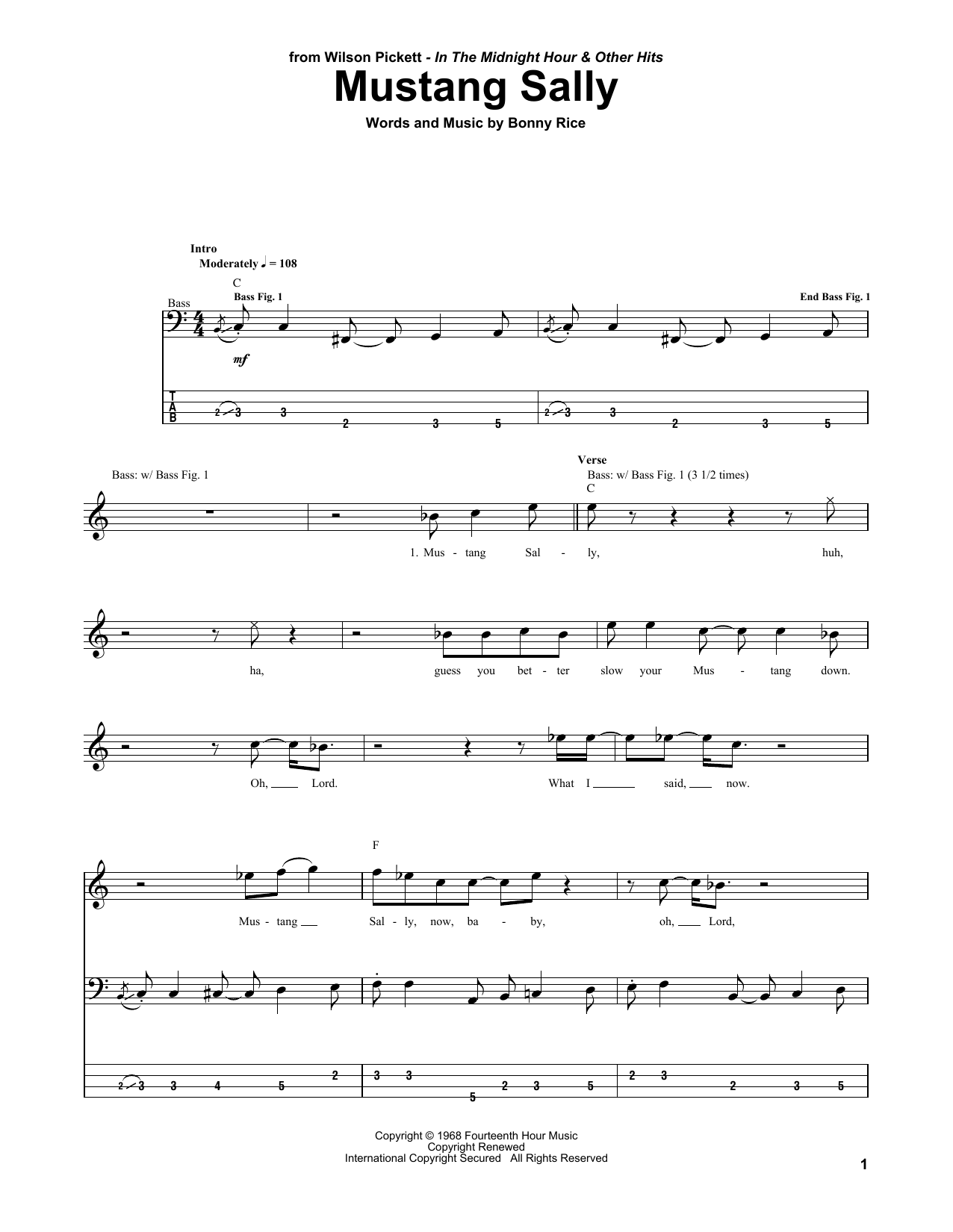 Mustang Sally (Bass Guitar Tab) von Wilson Pickett