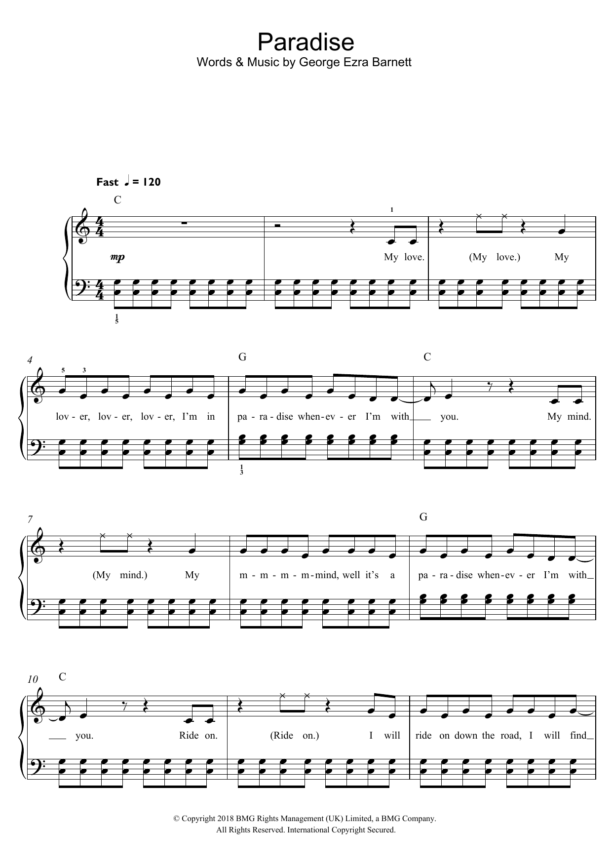 Paradise (Beginner Piano) von George Ezra