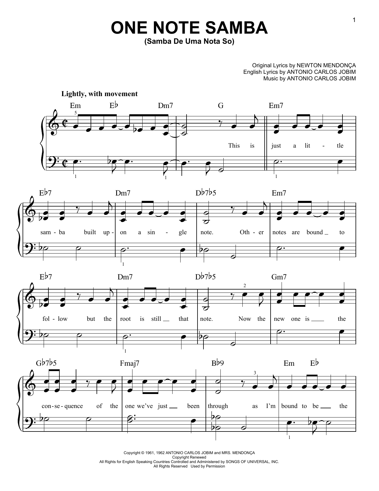 One Note Samba (Samba De Uma Nota So) (Very Easy Piano) von Antonio Carlos Jobim