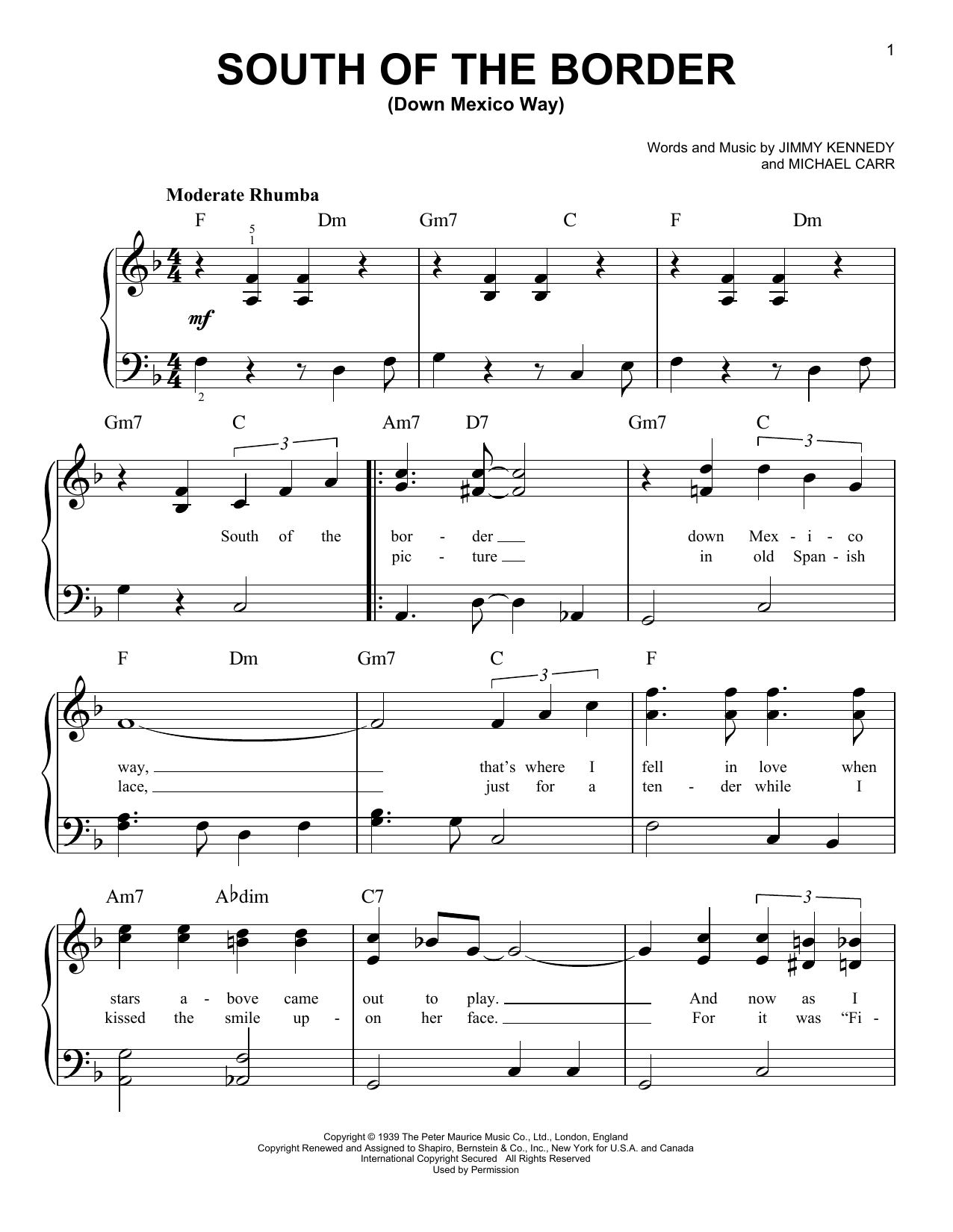 South Of The Border (Down Mexico Way) (Very Easy Piano) von Patsy Cline