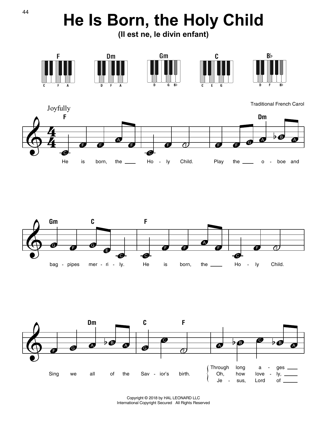 He Is Born, The Holy Child (Il Est Ne, Le Divin Enfant) (Super Easy Piano) von Traditional French Carol