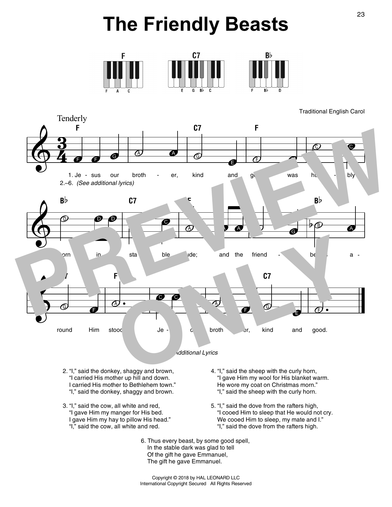 The Friendly Beasts (Super Easy Piano) von Traditional English Carol