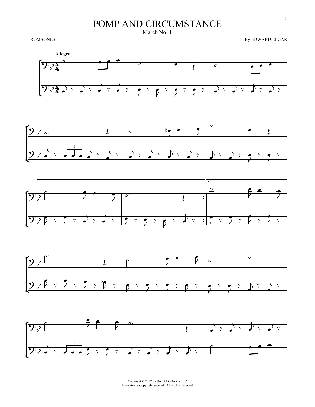 Pomp And Circumstance, March No. 1 (Trombone Duet) von Edward Elgar