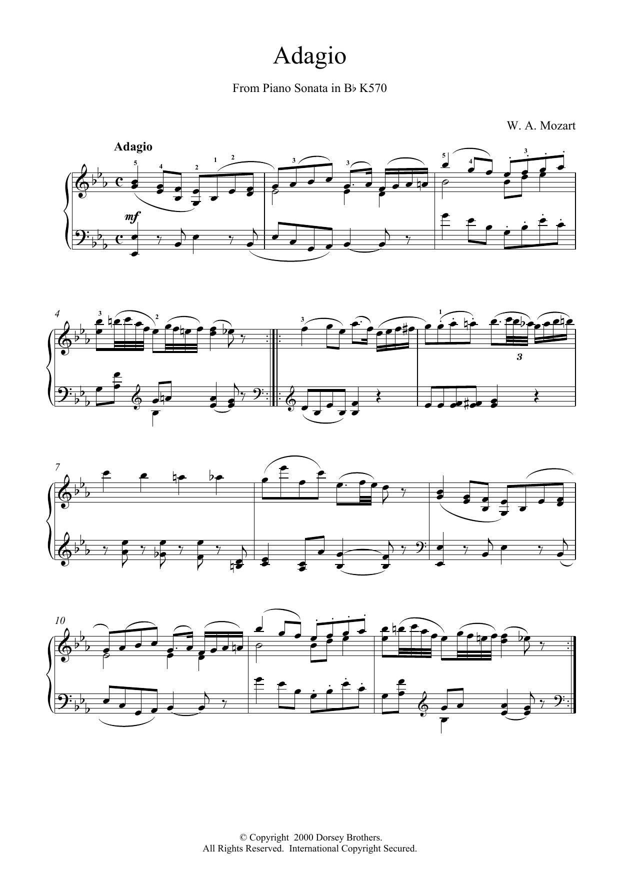 Adagio from Piano Sonata in Bb, K570 (Piano Solo) von Wolfgang Amadeus Mozart