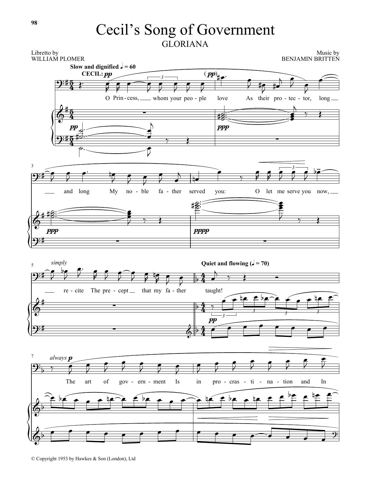 Cecil's Song Of Government (Piano & Vocal) von William Plomer