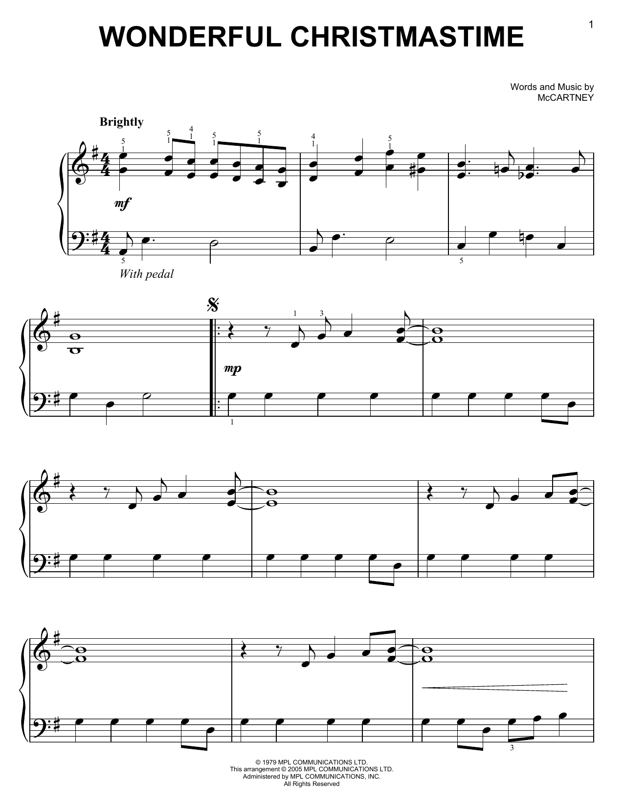 Wonderful Christmastime (Easy Piano Solo) von Paul McCartney
